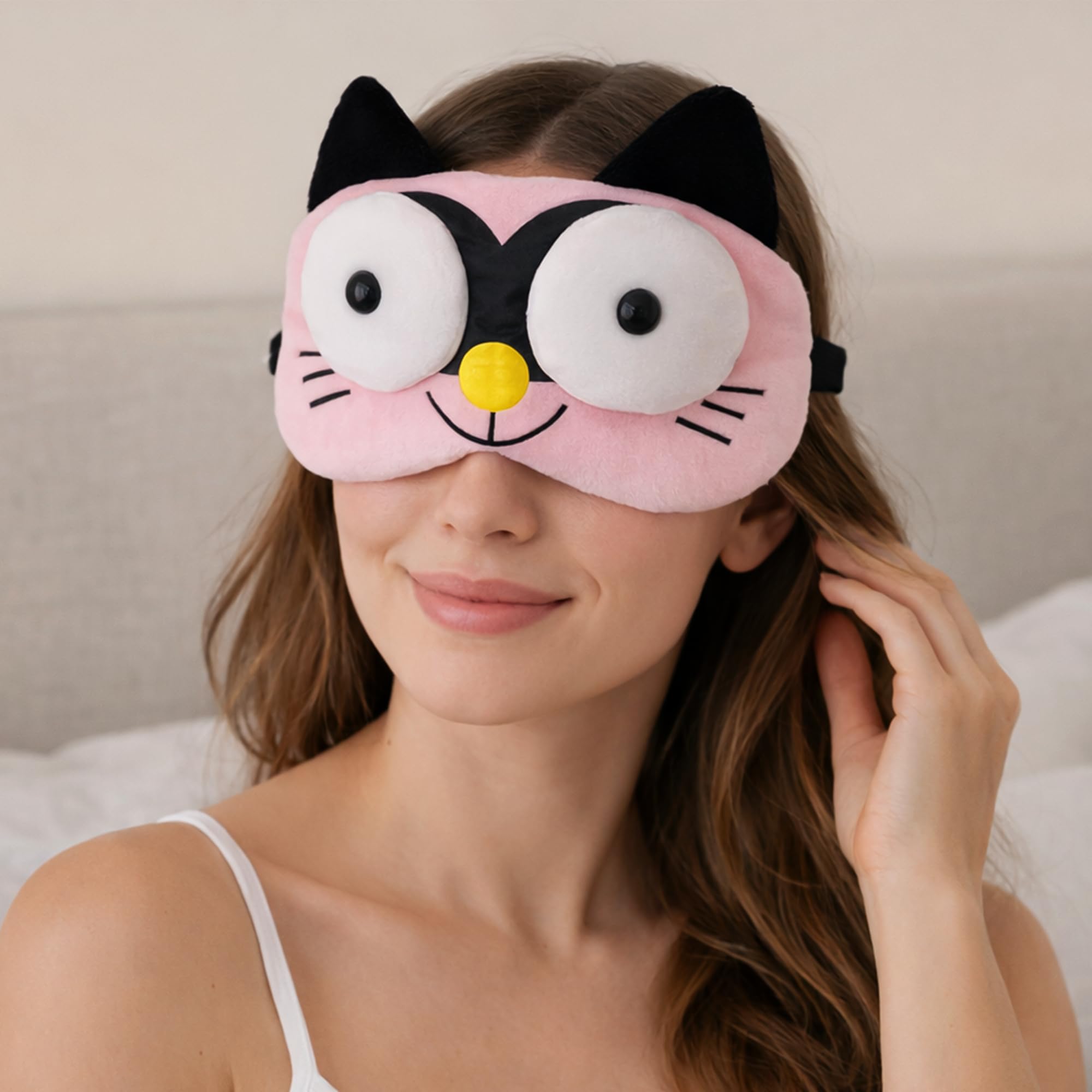 Jenna Cute Sleeping Eye Shade Mask Cover For Insomnia, Meditation, Puffy Eyes And Dark Circles Pink With Gel