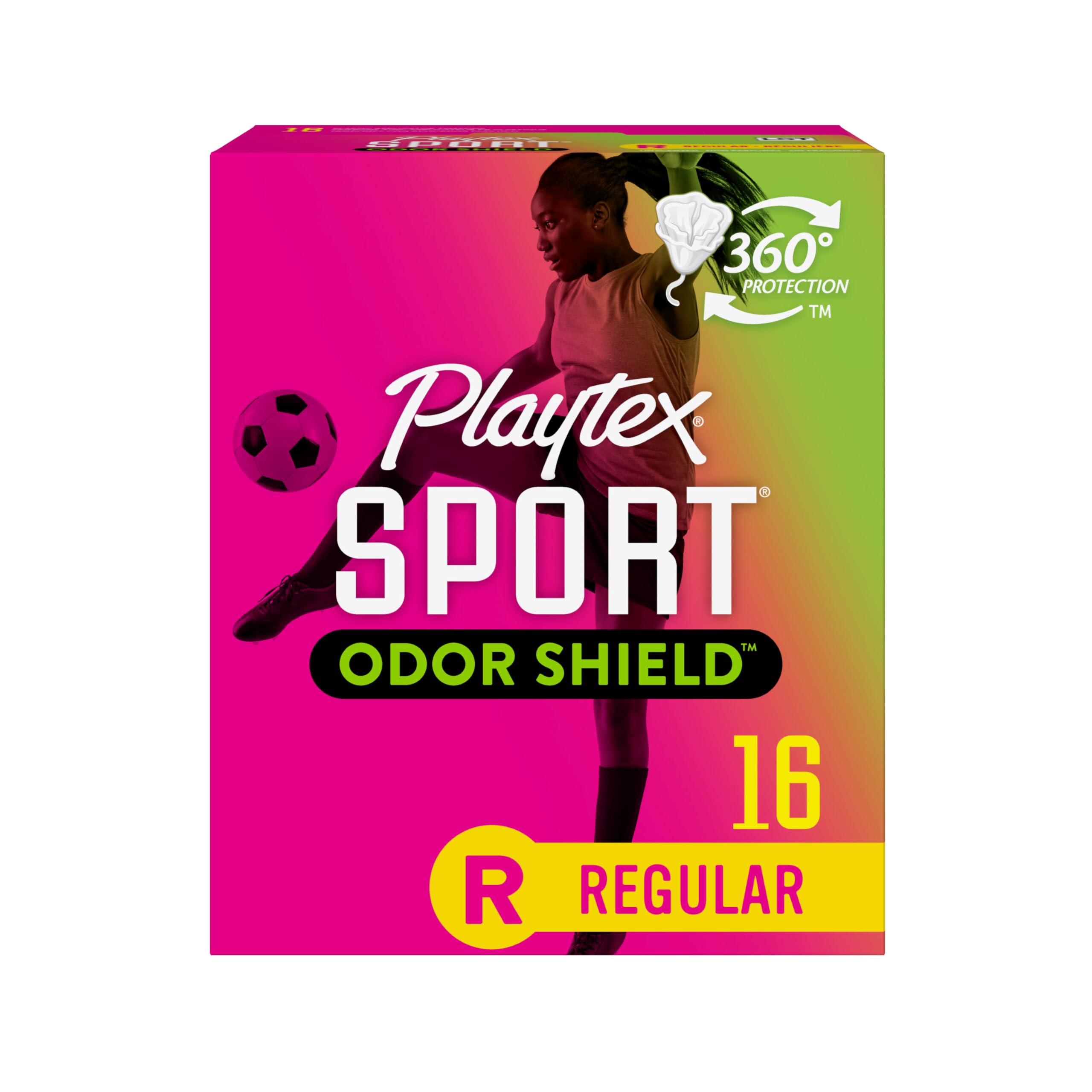 Playtex Sport Odor Shield Tampons Regular Absorbency, Unscented - 16ct | Regular Tampons for Women, Feminine Care, Playtex Tampo