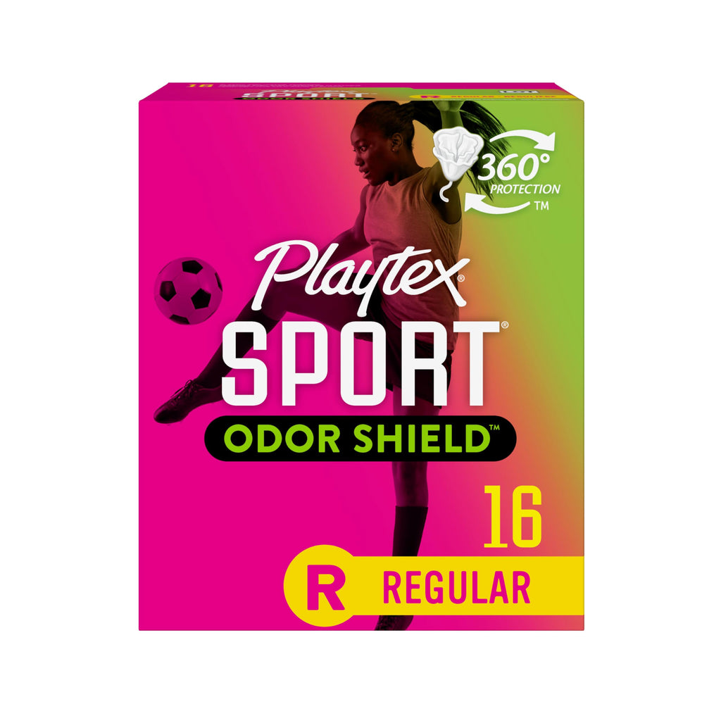 Playtex Sport Odor Shield Tampons Regular Absorbency, Unscented - 16ct | Regular Tampons for Women, Feminine Care, Playtex Tampo