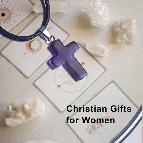 Togous Amethyst Cross Necklace for Women, Christian Gifts for Men, Crystal Cross Pendant Necklace, Inspirational Easter Religiou