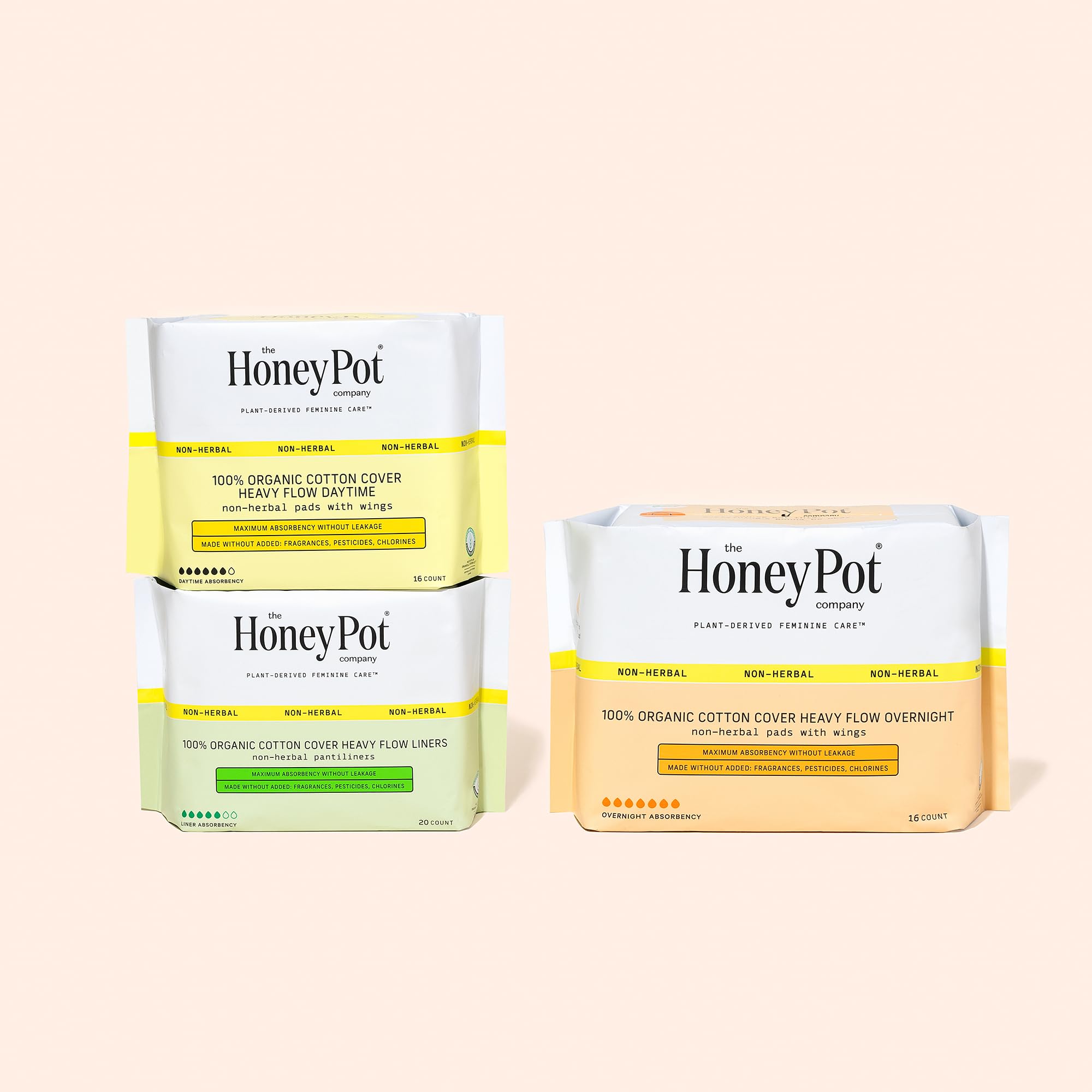 The Honey Pot Company - 80ct - Panty Liners for Women - Non-Herbal Heavy Liners w/Wings - Organic Cotton Cover & Ultra-Absorbent