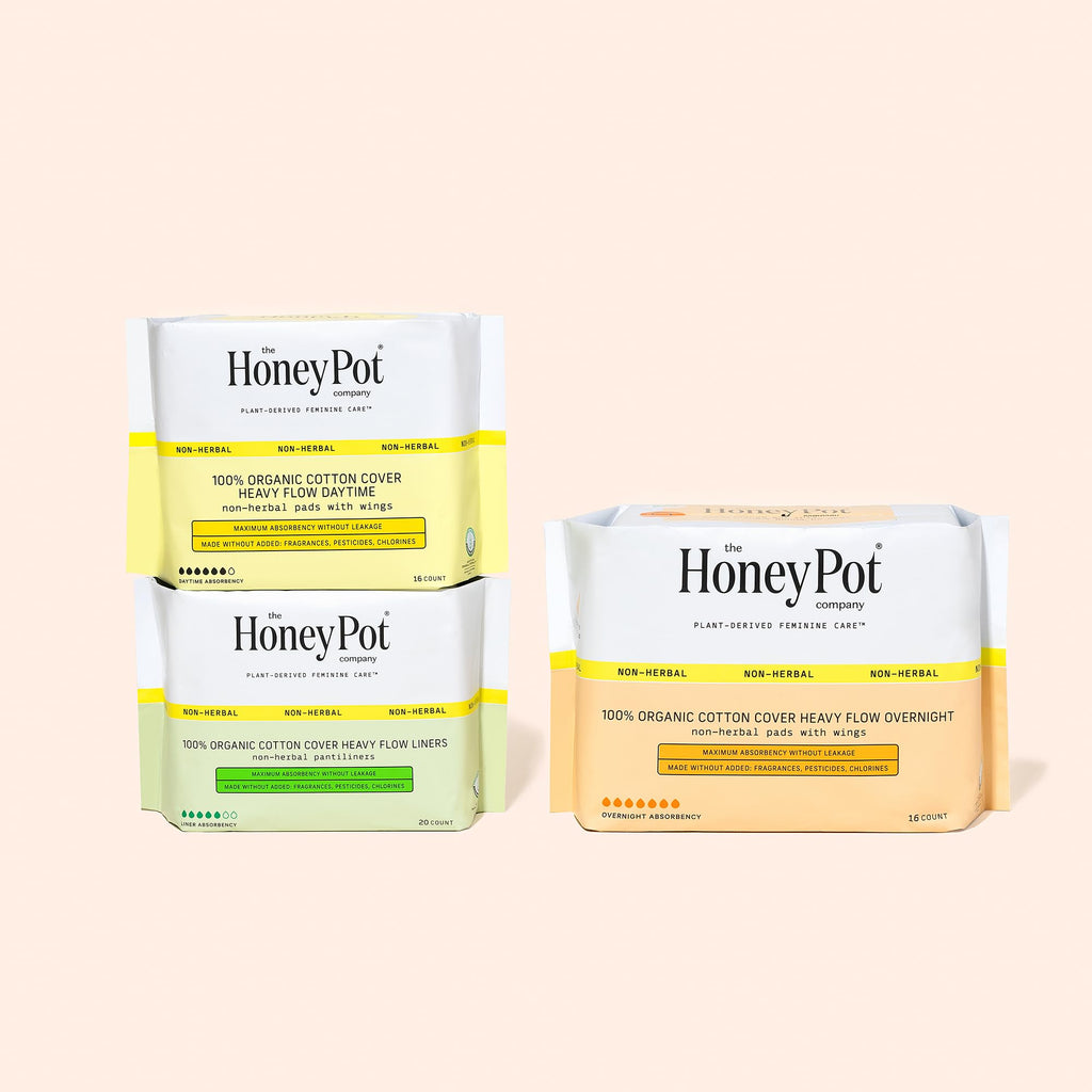 The Honey Pot Company - 80ct - Panty Liners for Women - Non-Herbal Heavy Liners w/Wings - Organic Cotton Cover & Ultra-Absorbent