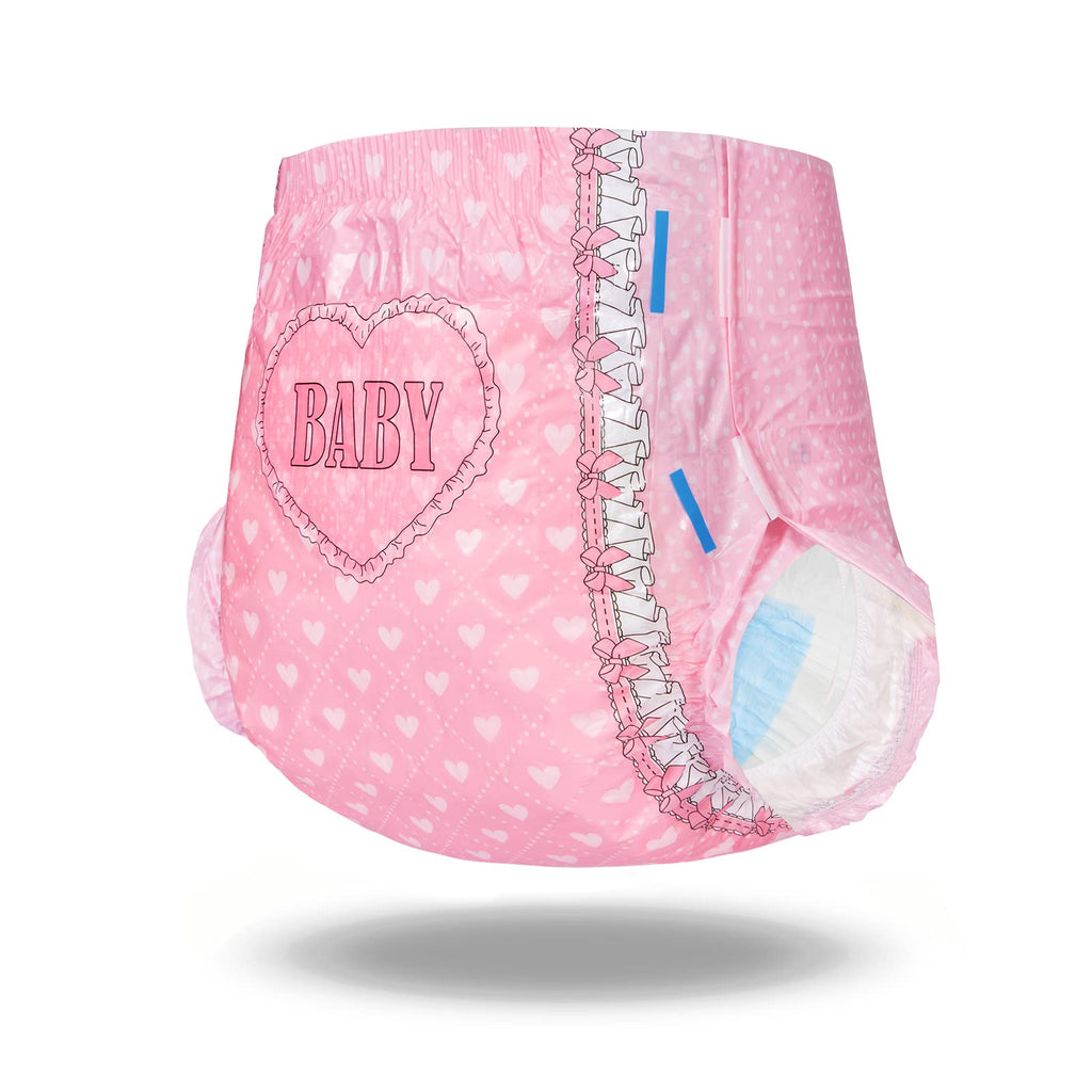 Littleforbig Printed Adult Brief Diapers 10 Pieces - Blushing Baby Pink(L)