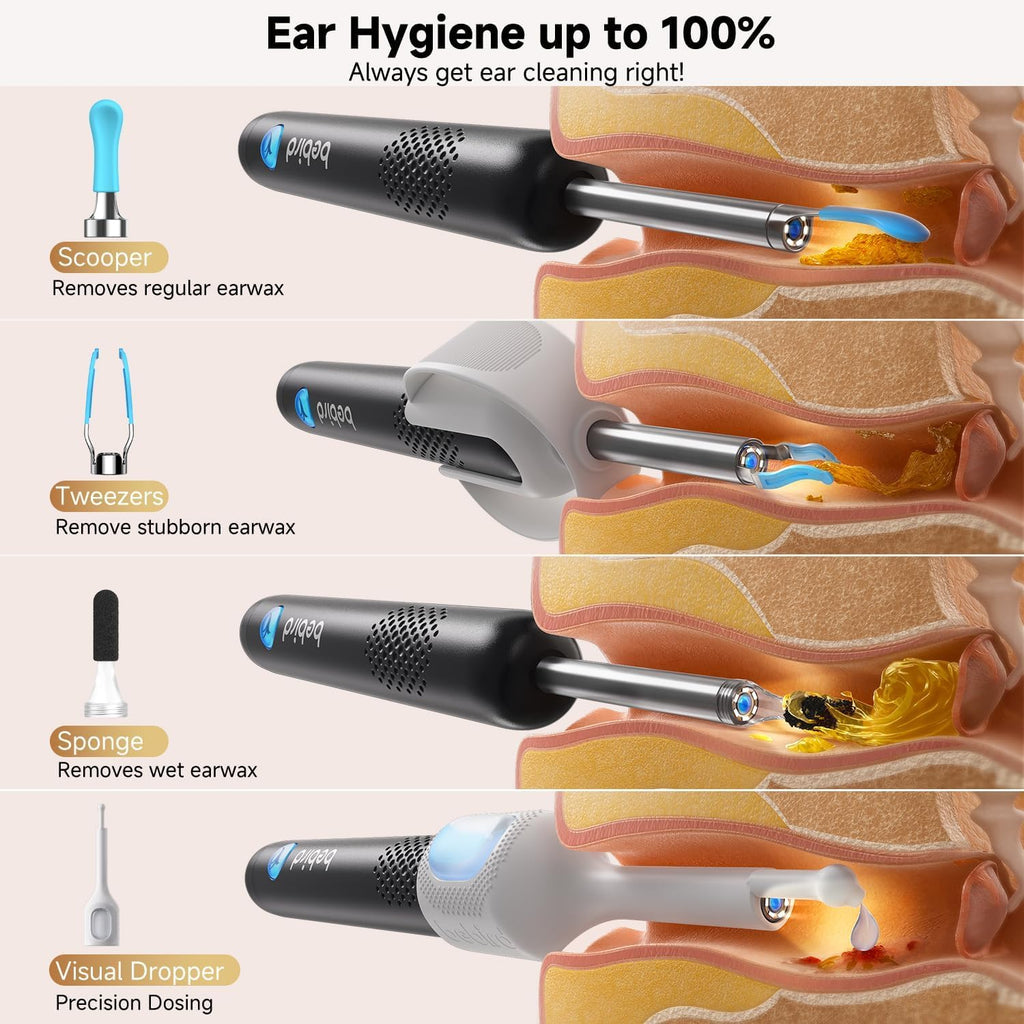 BEBIRD R1 Ultra Ear Wax Removal, Ear Cleaner with Camera Ear Scope, Wax Remove Ear Pick with Ear Otoscope Tweezers, Visual Dropp