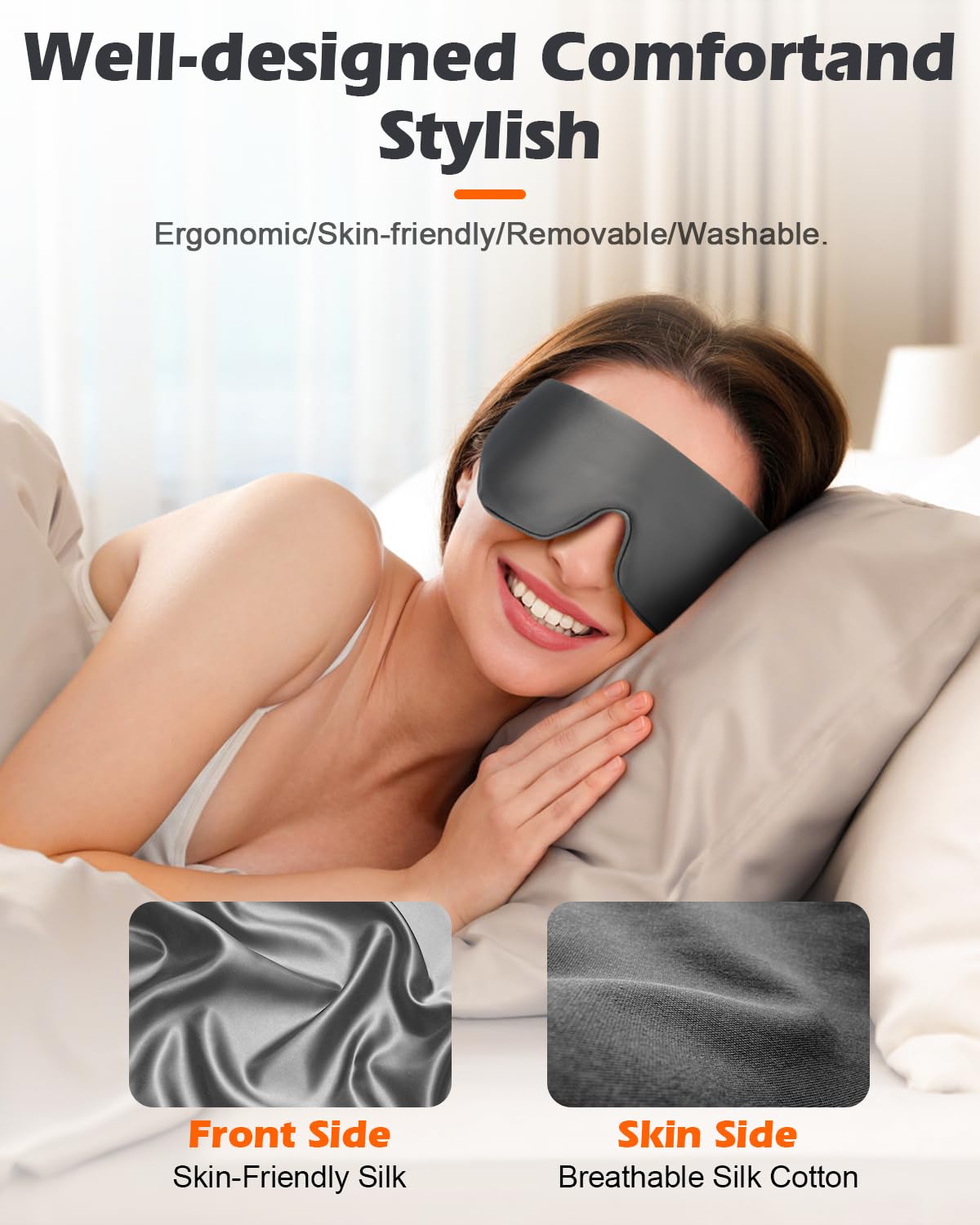 Silk Cordless Heated Eye Mask, Washable Sleep Mask Warm Eye Compress Mask Soft Pressure Free Shade Blindfold Electric Eye Heatin
