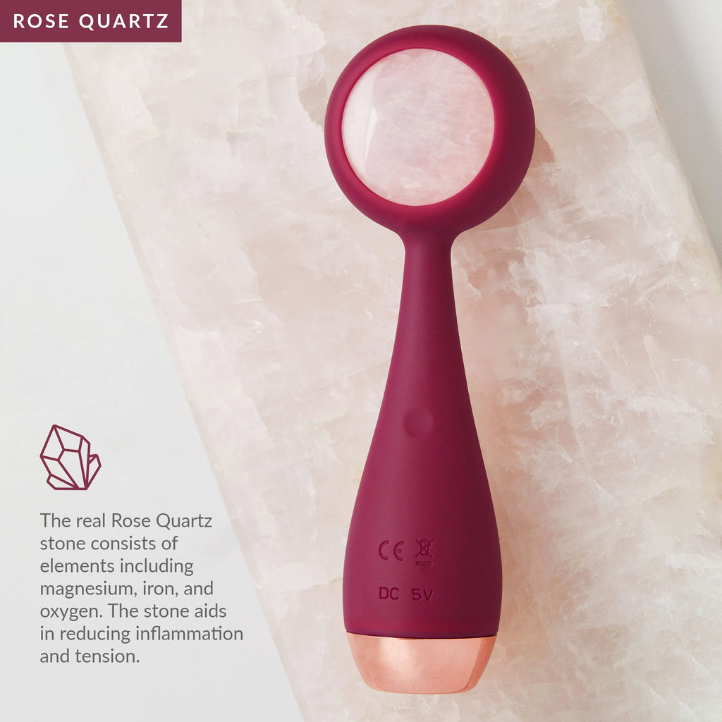 PMD Beauty Clean Pro RQ - Smart Facial Cleansing Device with Silicone Brush & Rose Quartz Gemstone ActiveWarmth Anti-Aging Massa