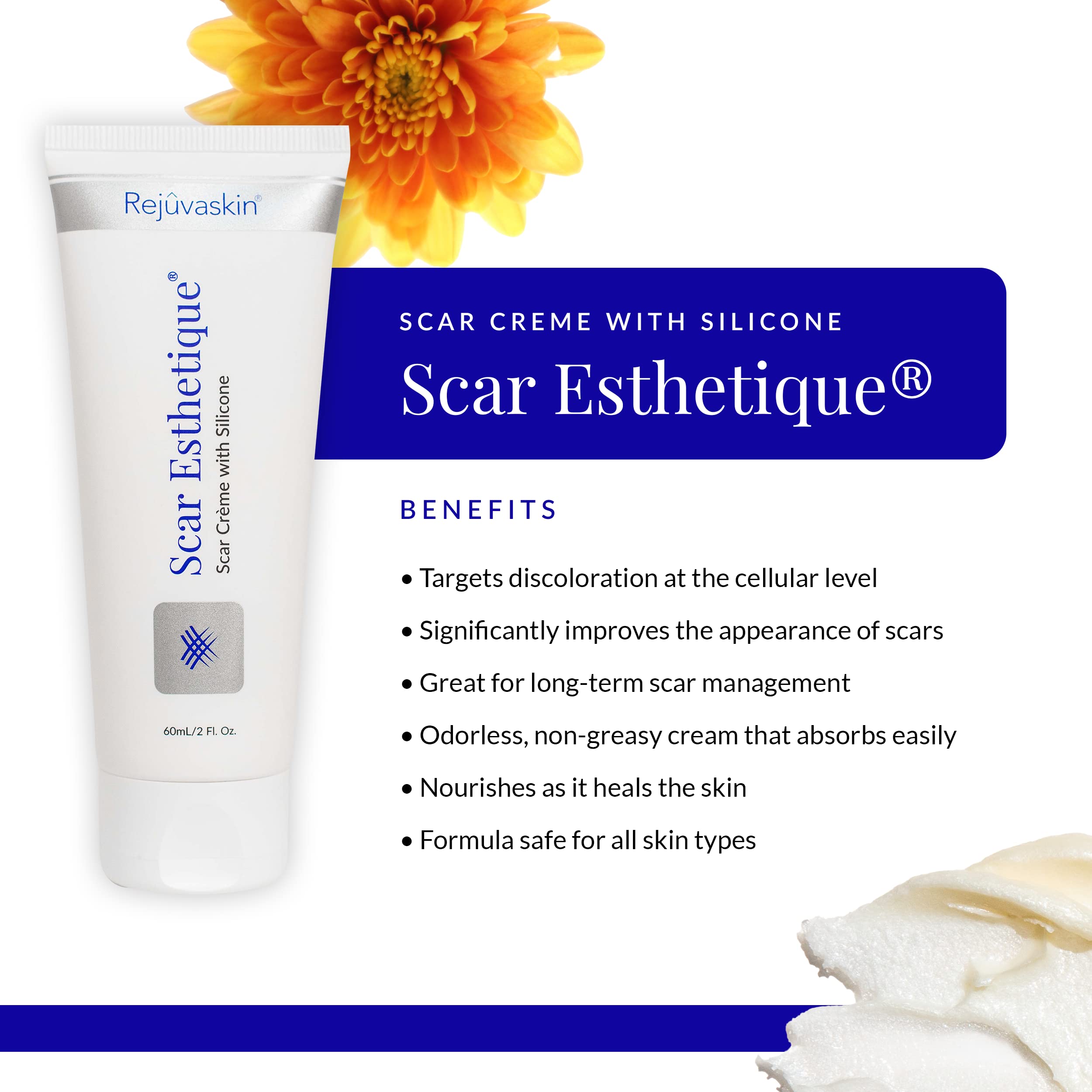 Rejuvaskin Scar Esthetique Scar Cream with Silicone - Scar Cream For Surgical Scars, Stretch Marks, Keloids, Acne, C-section, an