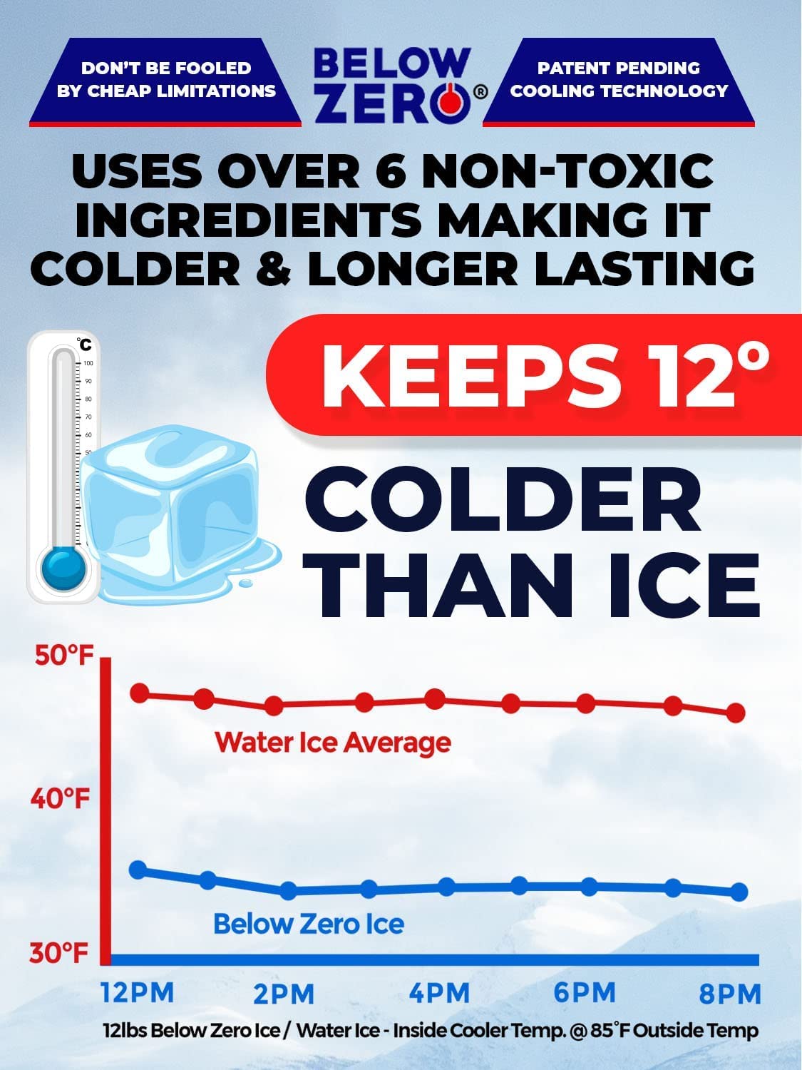 Below Zero Large Reusable Ice Packs for Coolers - Long Lasting Cooler Ice Pack Blocks, Leak-Proof Freezer Packs for Camping, Lun