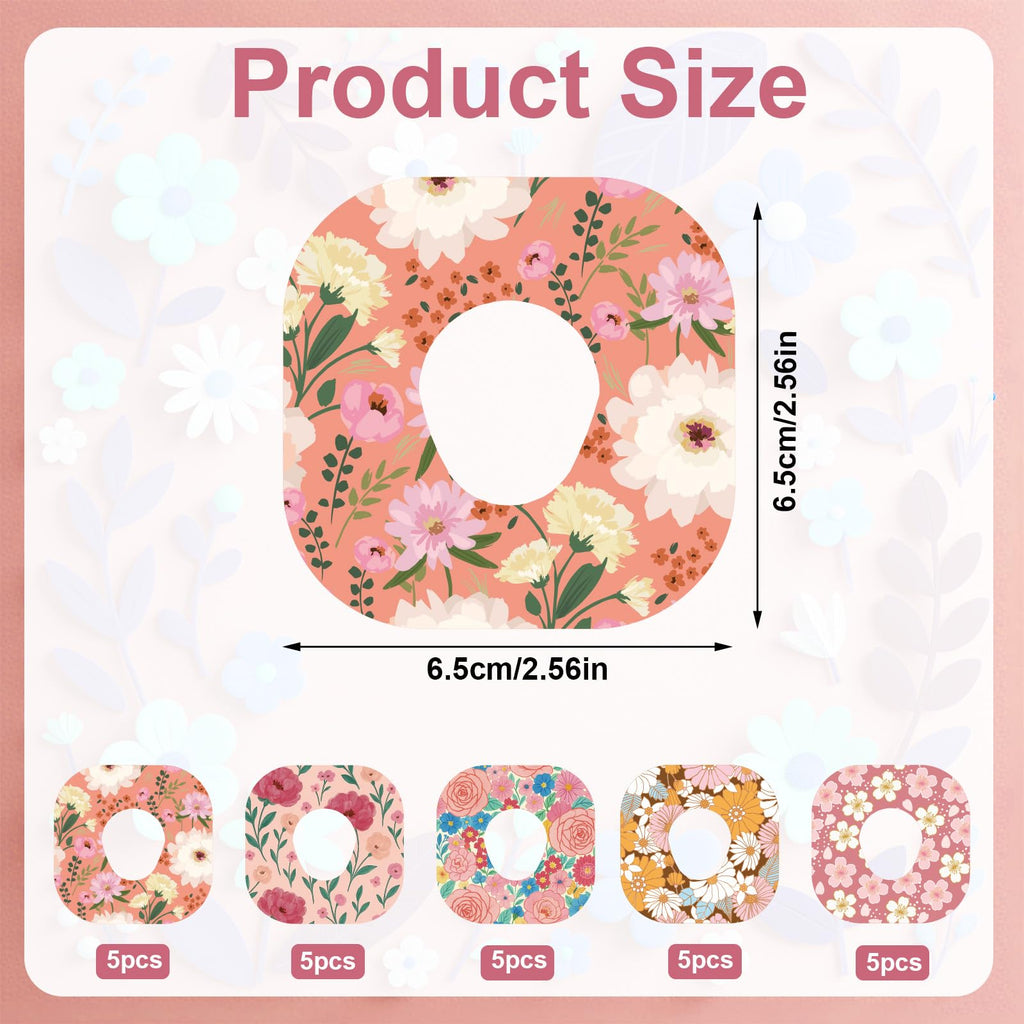 25pcs Adhesive Patches for Dexcom G7, Breathable CGM Over Patches Sensor Monitor Covers with Holes Waterproof Flower Adhesive Ta