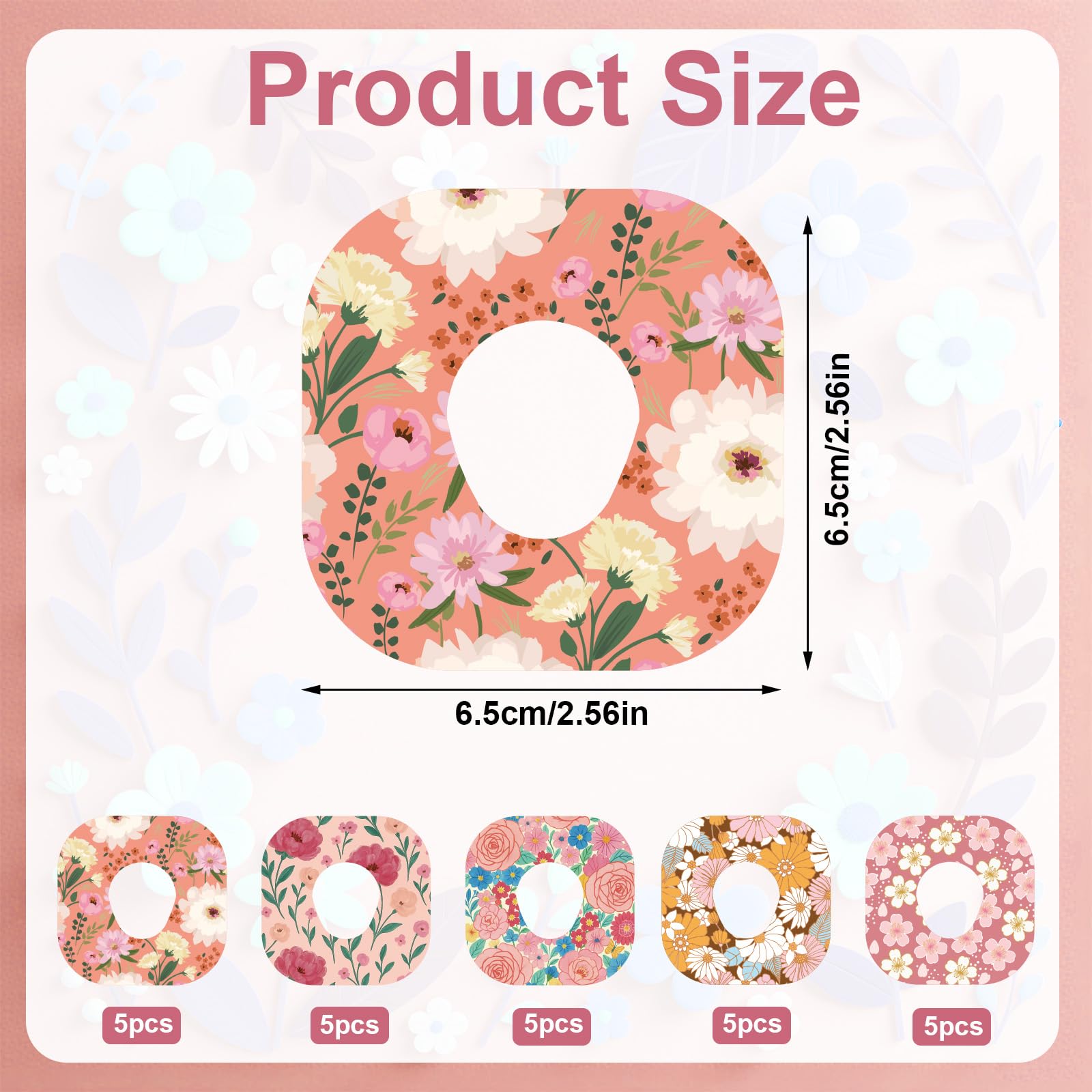 25pcs Adhesive Patches for Dexcom G7, Breathable CGM Over Patches Sensor Monitor Covers with Holes Waterproof Flower Adhesive Ta