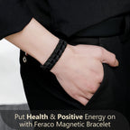 Feraco Magnetic Bracelet for Men Titanium Steel Magnetic Bracelet for Men with Double Row Magnets Adjustable (Black)