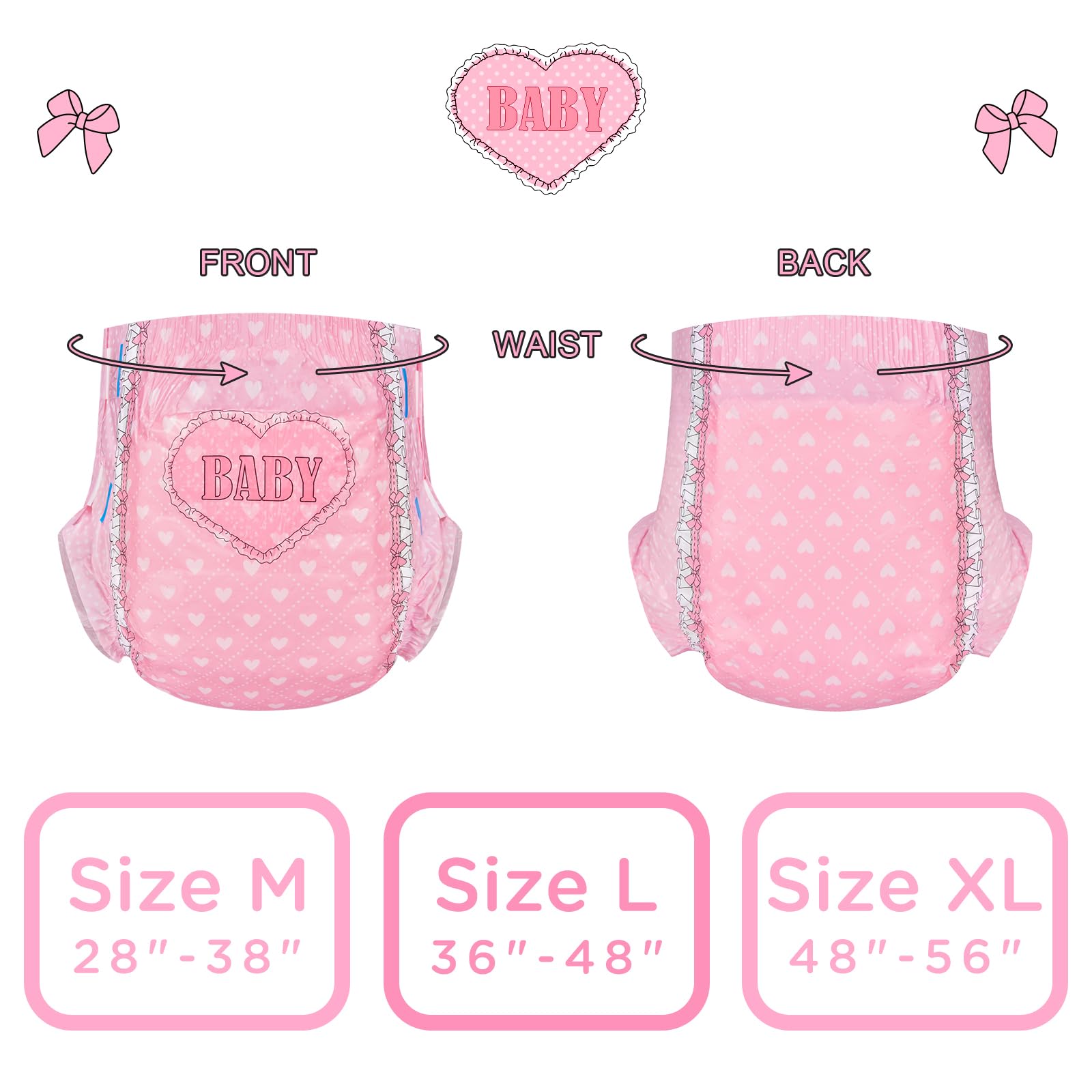 Littleforbig Printed Adult Brief Diapers 10 Pieces - Blushing Baby Pink(M)