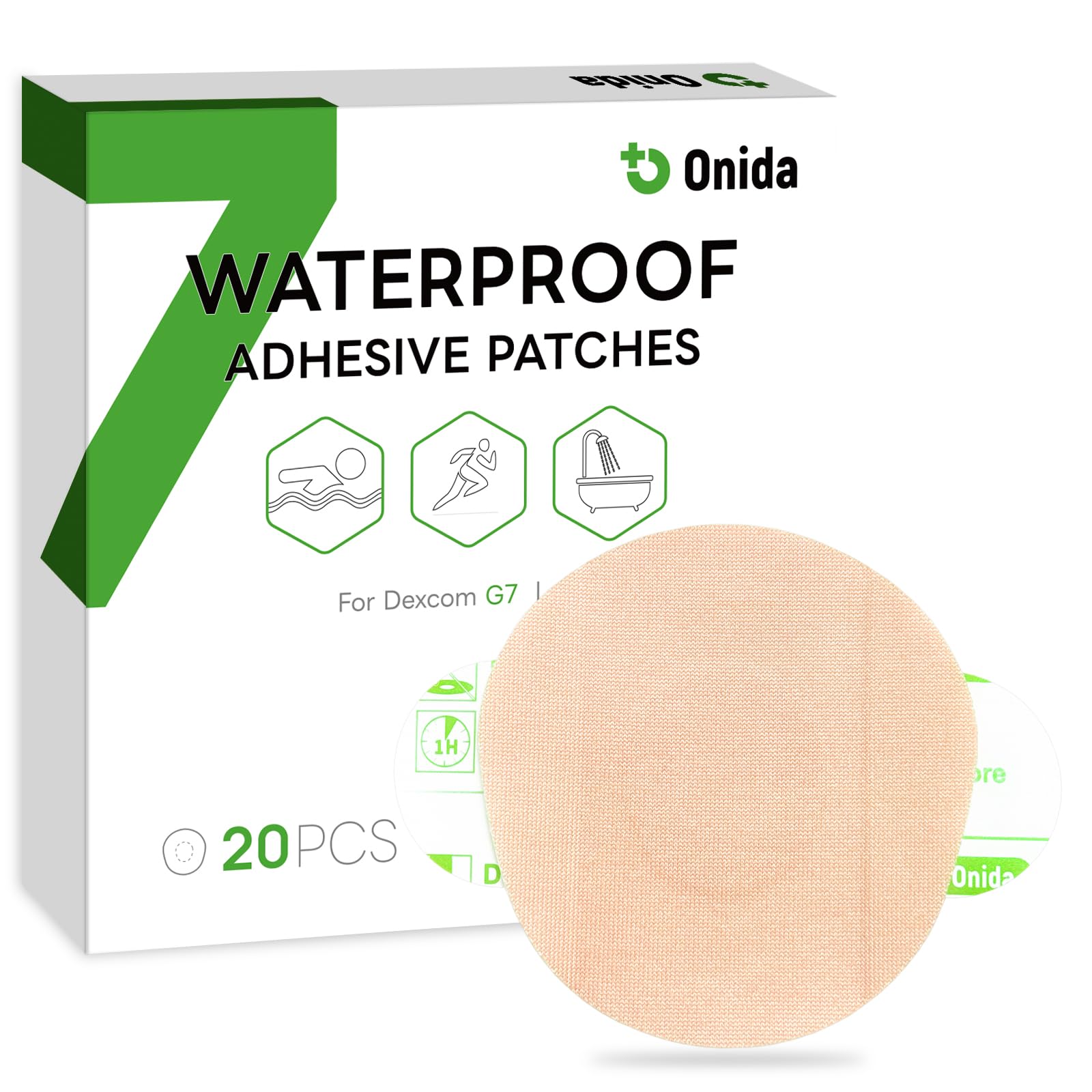 Onida Dexcom G7 Adhesive Patches 20PCS,Waterproof Over Patches for G7 & Stelo Flexible CGM Tape,Pre-Cut Adhesive Medical Tape, C