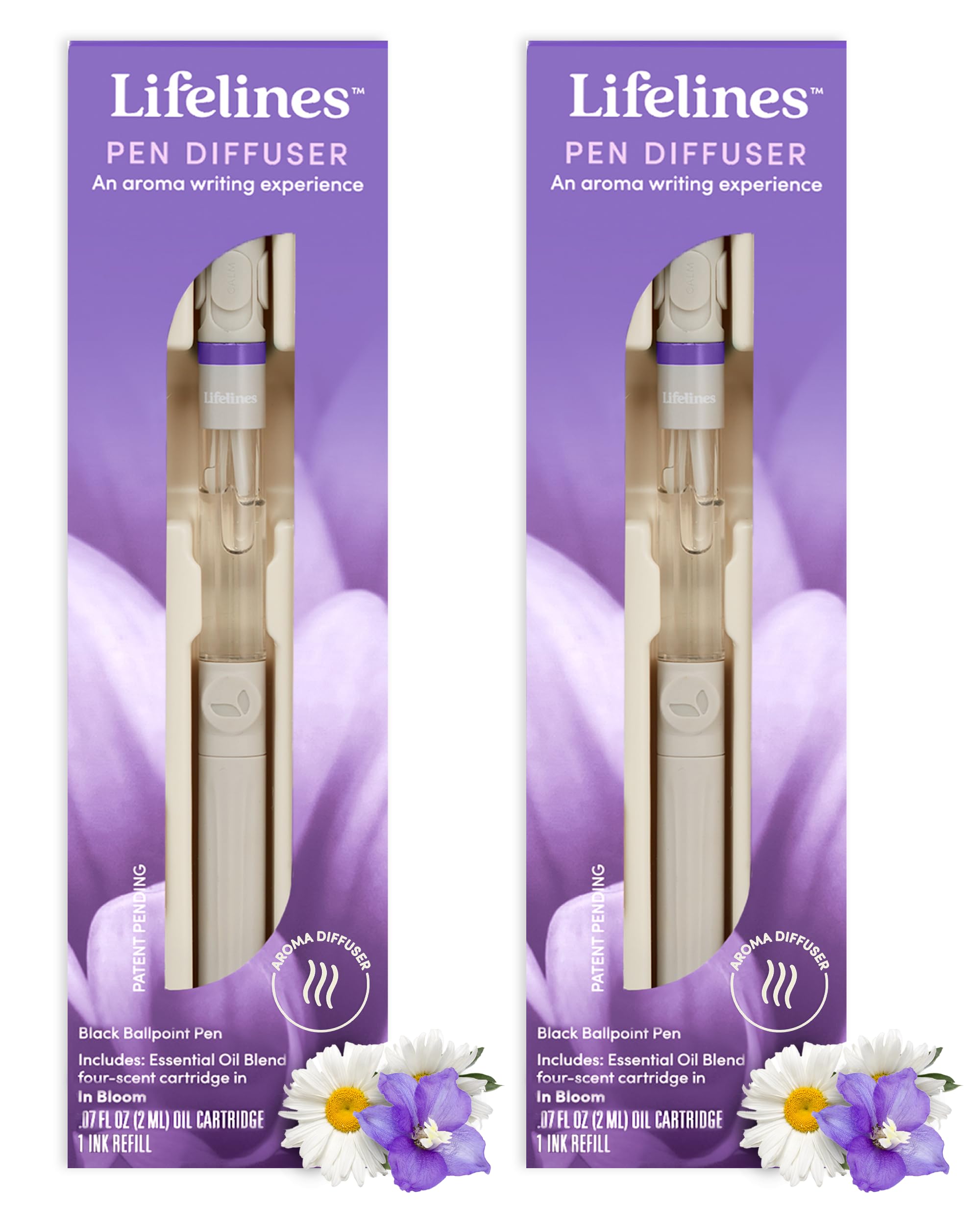 Lifelines Pen Diffuser Set, 2-Pack (in Bloom) - 1mm Black Ballpoint Pens with Scented Essential Oil Diffuser - Aromatherapy & Se