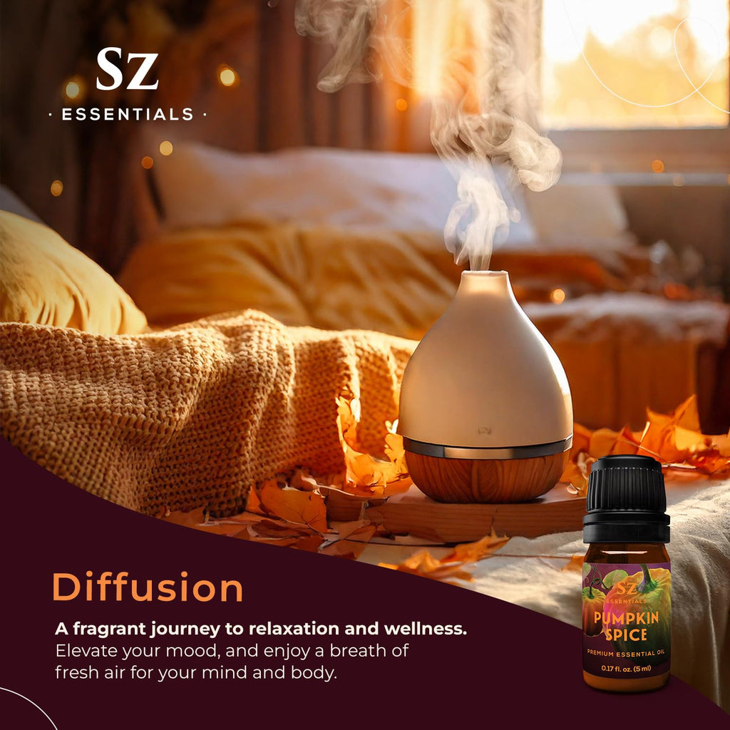 Sz Essentials - Pumpkin Spice Essential Oil for Diffuser and Humidifier - 100% Pure and Natural - Rich Pumpkin Spice Scent, with