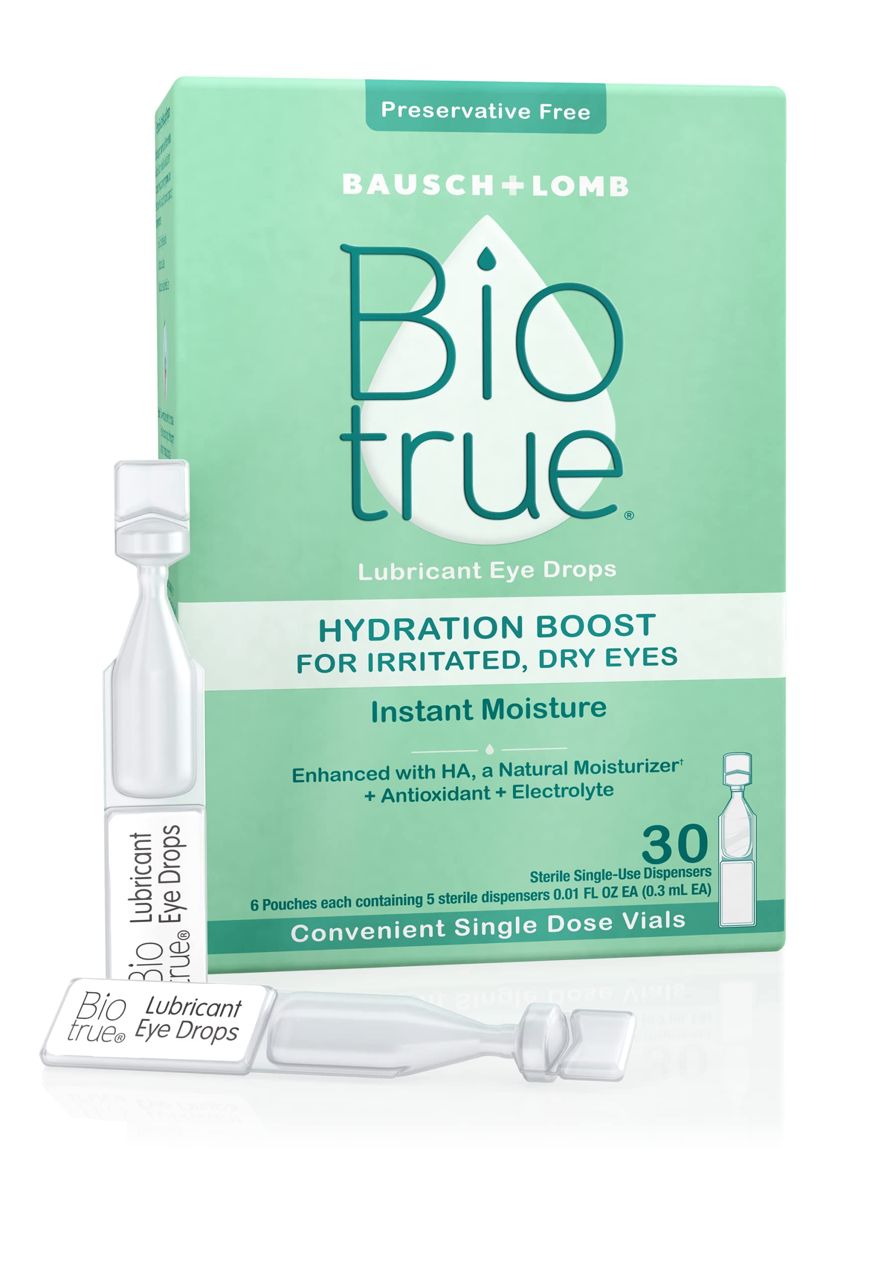 Biotrue Hydration Boost Eye Drops for Irritated, Dry Eyes in Single Dose Vials from Bausch + Lomb, Instant Moisture, Preservativ