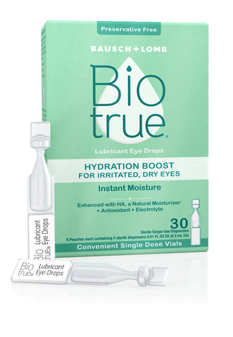 Biotrue Hydration Boost Eye Drops for Irritated, Dry Eyes in Single Dose Vials from Bausch + Lomb, Instant Moisture, Preservativ
