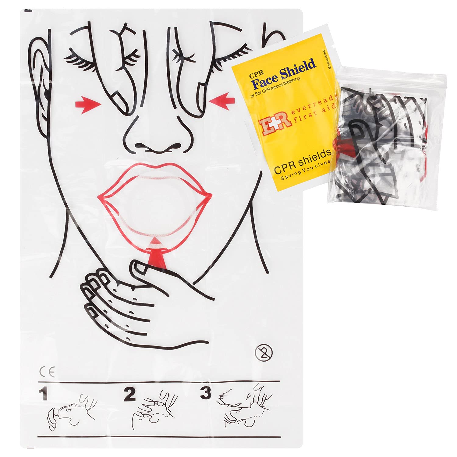 Ever Ready First Aid CPR Face Shield fits Adults, Children and Infants - 20 Pack