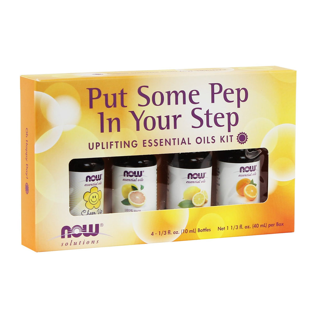 NOW Essential Oils, Put Some Pep in Your Step Uplifting Aromatherapy Kit, 4x10ml Including Orange Oil, Lemon Oil, Grapefruit Oil