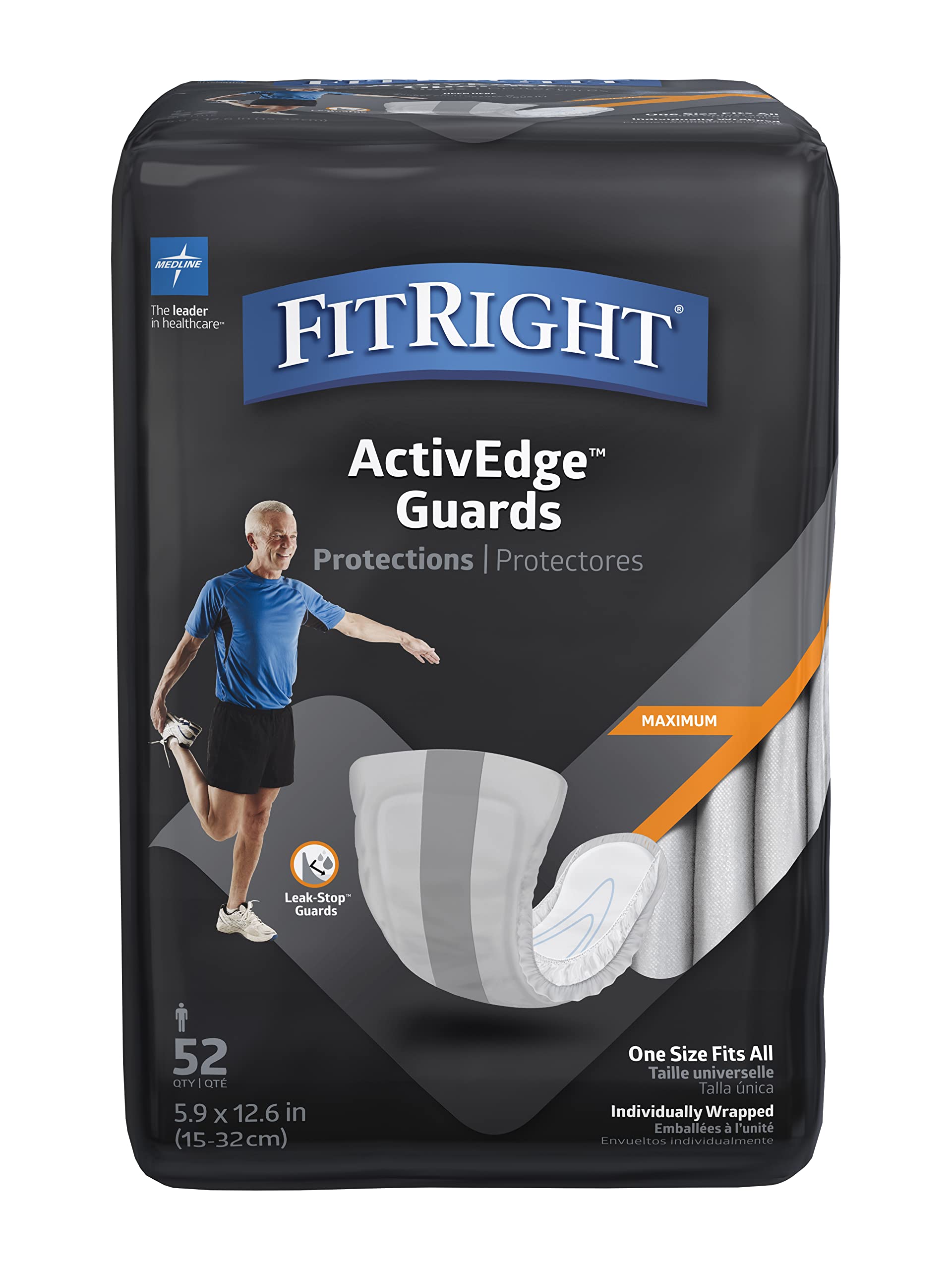 Medline Fitright Active Male Guards, 6 X 11, White, 52/pack, 4 Pack/carton