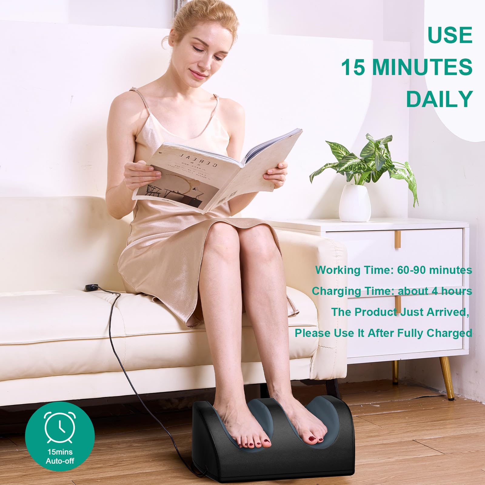 LINGTENG Rechargeable Foot Massager with Heat, Cordless Shiatsu Foot Massager for Cord Remote Control, Heated Massage with Rolle