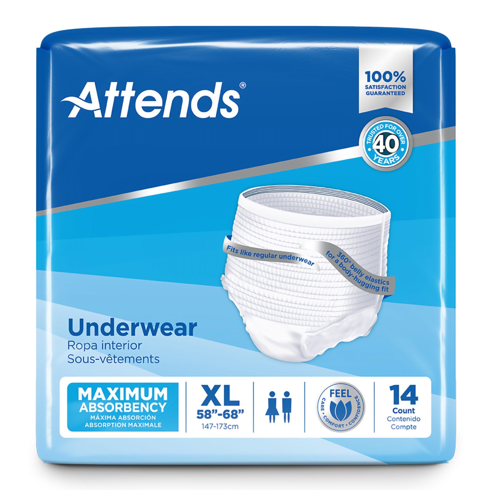 Attends Adult Absorbent Underwear, X-Large [56 Count] - Maximum Absorbency for Men and Women - Disposable Pull-On Diapers with T