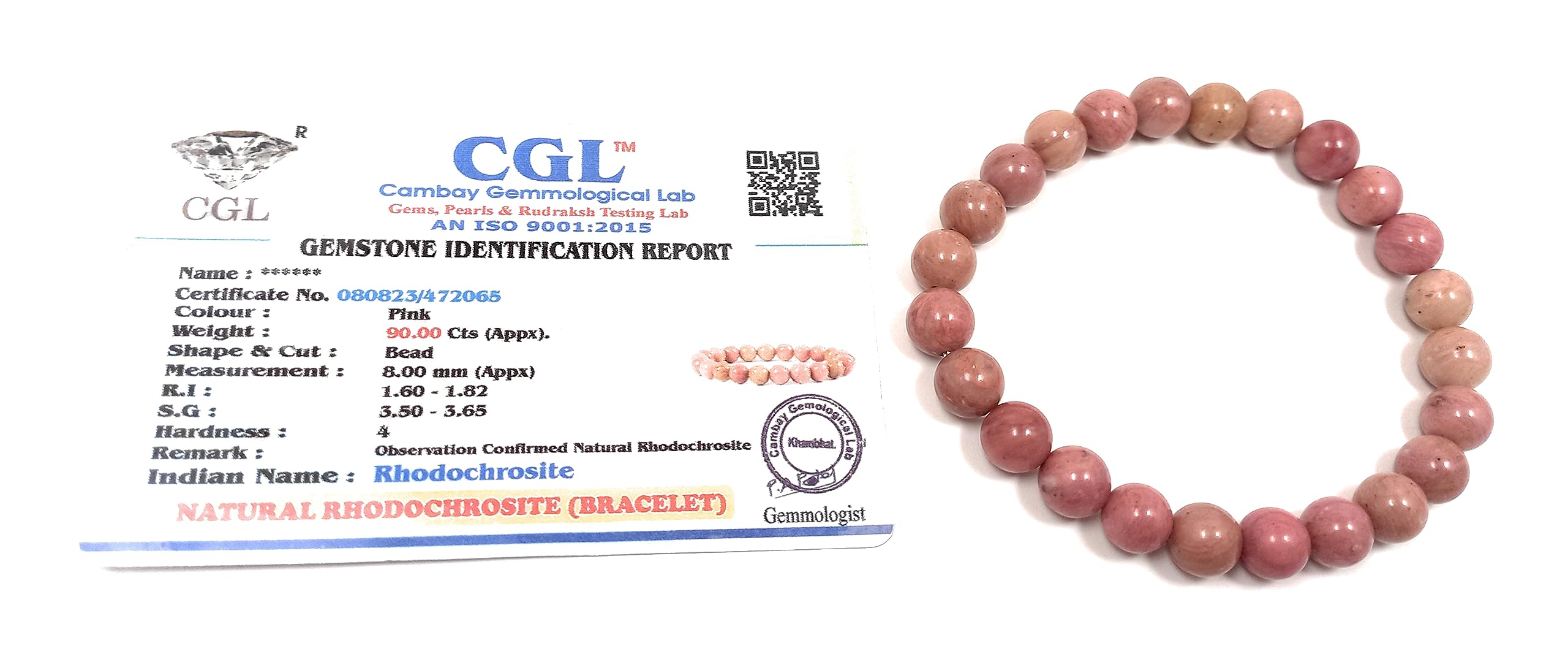 rocksmins Rhodochrosite Bracelet Natural Original Crystal Certified Real Stone Reiki Crystal Healing Love Positive Energy Attrac