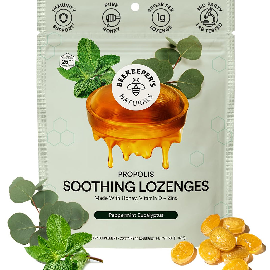 Beekeepers Naturals Soothing Mint Eucalyptus Cough Drops, Immune Suppo ...