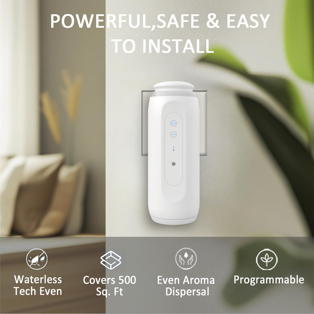 Plug in Waterless Diffuser 500 Sq Ft Coverage Hotel Collection Diffuser with Bluetooth App/Buttons Long Lasting Wall Diffuser wi