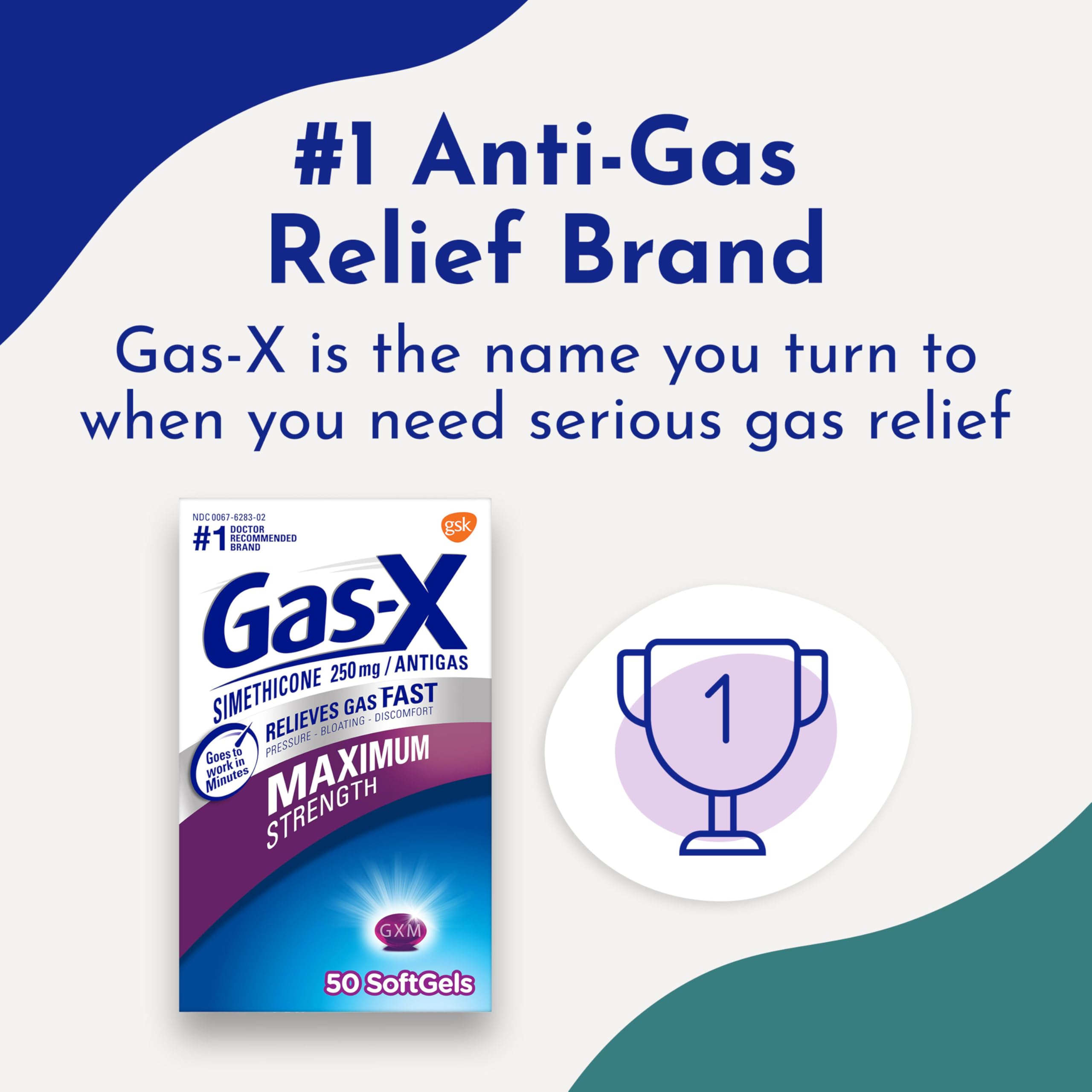 Gas-X Maximum Strength Gas Relief Softgels with Simethicone 250 mg for Bloating Relief - 50 Count