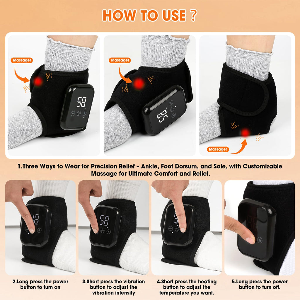 Bathroom stars Updated Foot Ankle Massager with Heat - 3-Level Heat & Vibration Adjustable, Smart Timer, Touch Screen, Compact &
