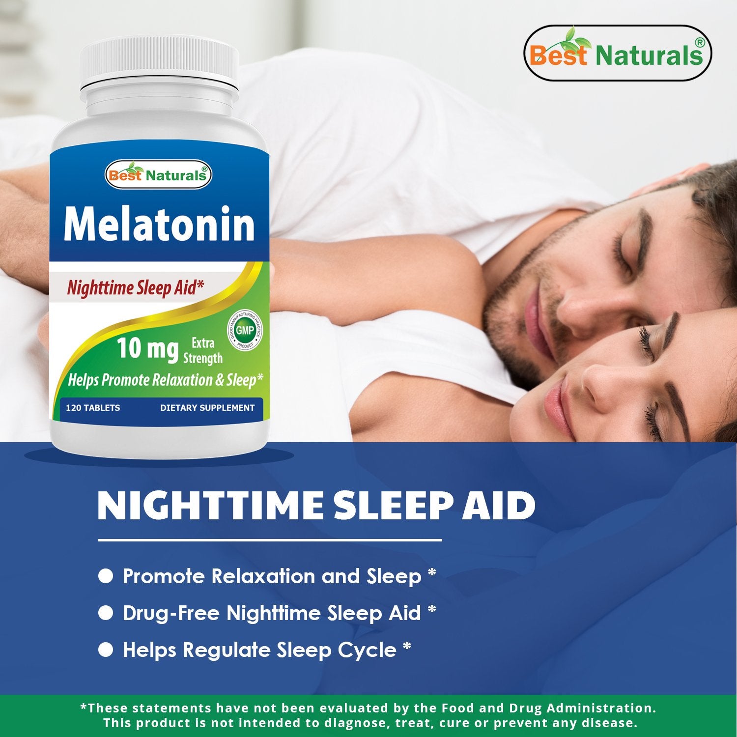 Best Naturals Melatonin 10mg (Non-GMO) Tablets - Helps Promote Relaxation & Sleep - 120 Count