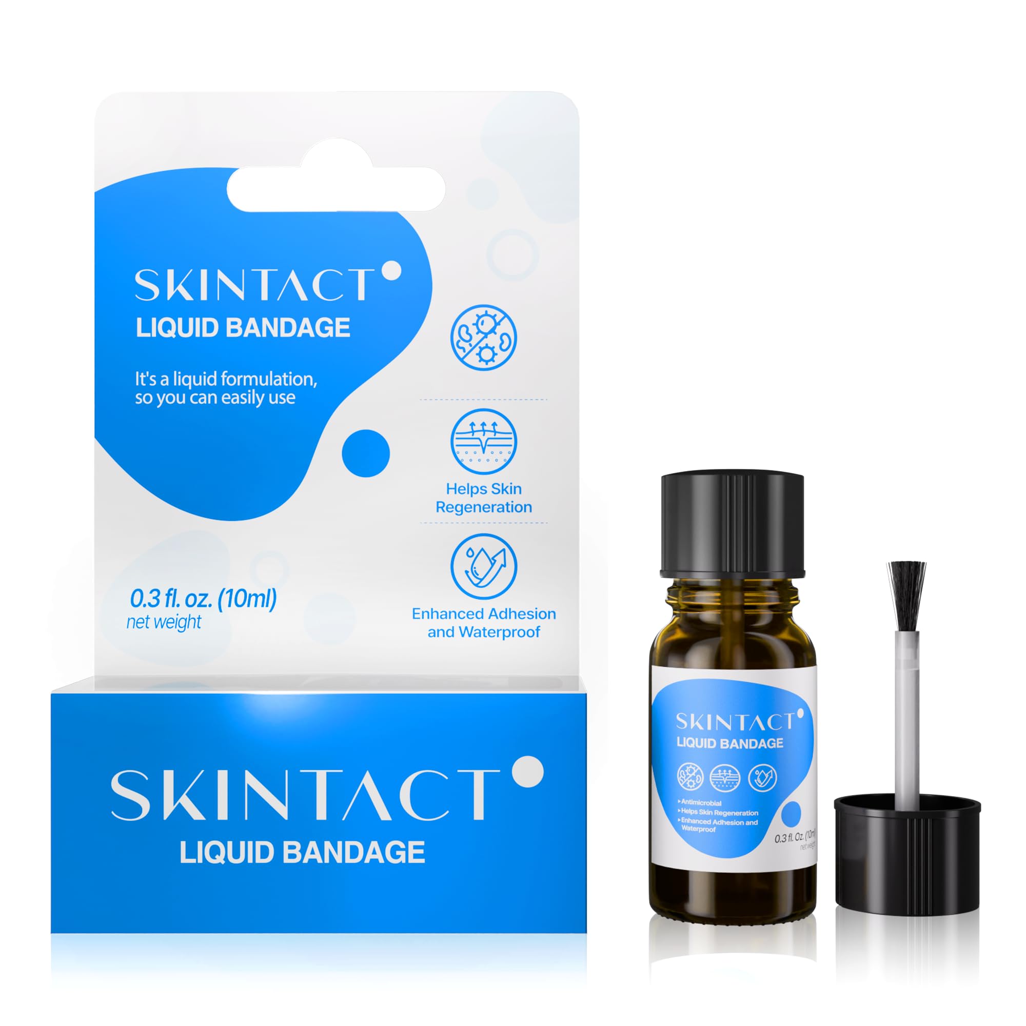 SkinTact Liquid Bandage with Centella Asiatica Extract & Glyceryl Monolaurate - Long-Lasting Waterproof, Transparent Coverage fo