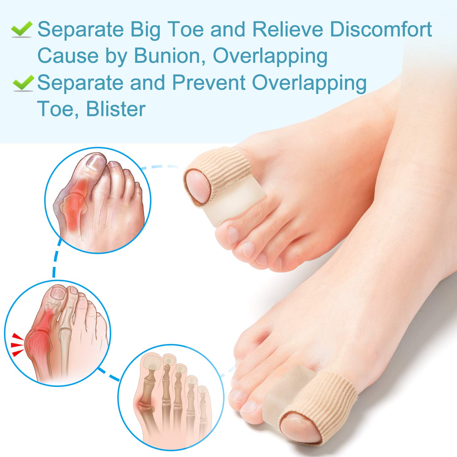 Povihome 6 Pack Gel Toe Spacer Separators(0.6'' Thick), Bunion Corrector for Overlapping Toe (1st/2nd Toe), Silicone Toe Spacers