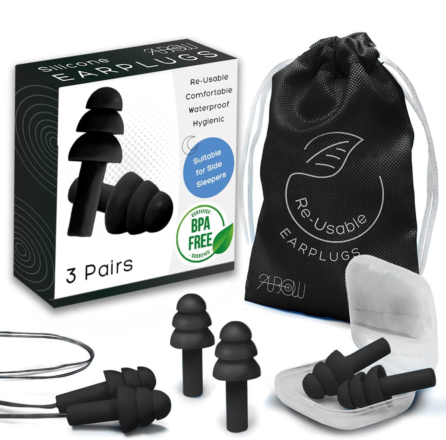 Anbow Soft Ear Plugs fot Sleeping Noise Reduction, Made of Silicone, Suitable for Sleeping & Swimming, Soft Reusable Earplugs fo
