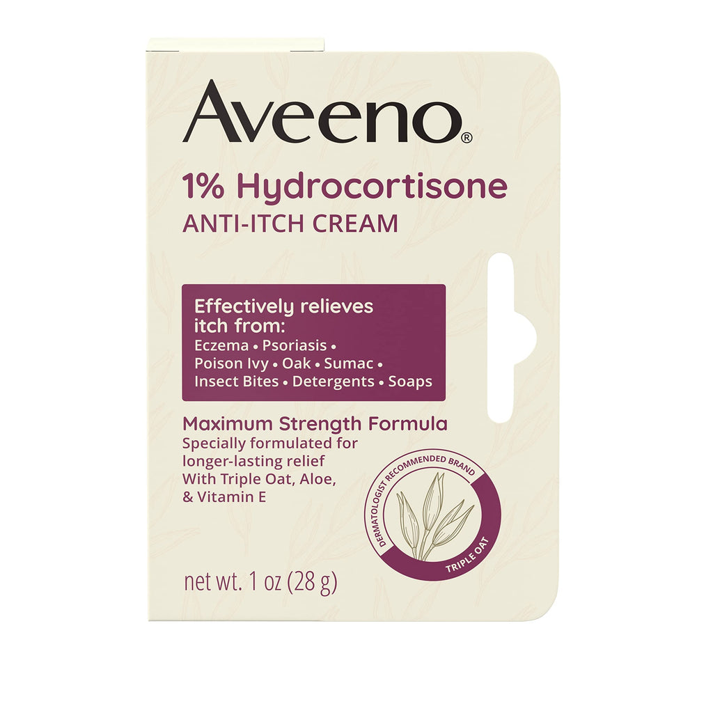 Aveeno Maximum Strength 1% Hydrocortisone Anti-Itch Cream, Triple Oat ...