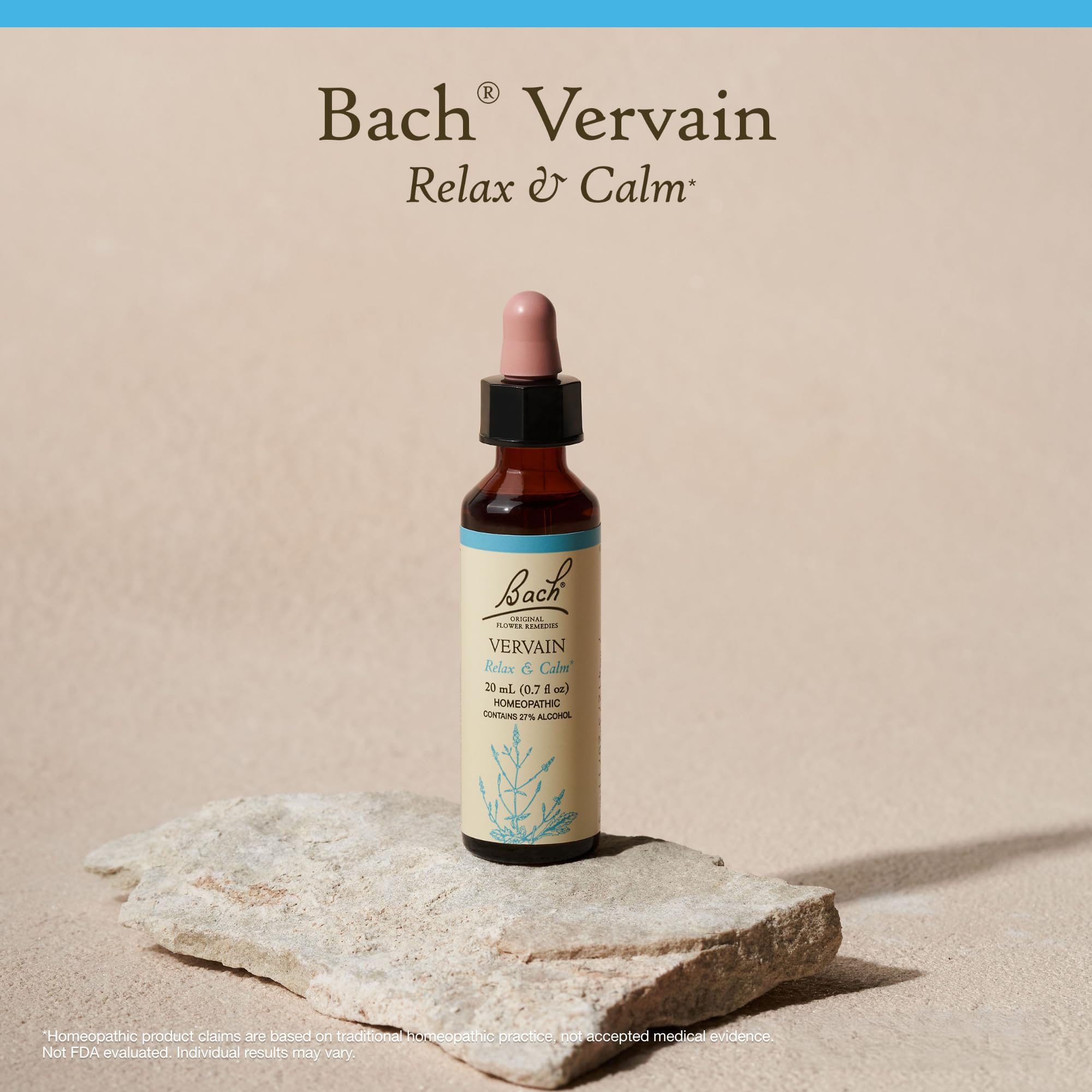 Bach Original Flower Remedies, Vervain - Relax & Calm - Natural Homeopathic Flower Essence for Emotional Balance - Vegan, Gluten