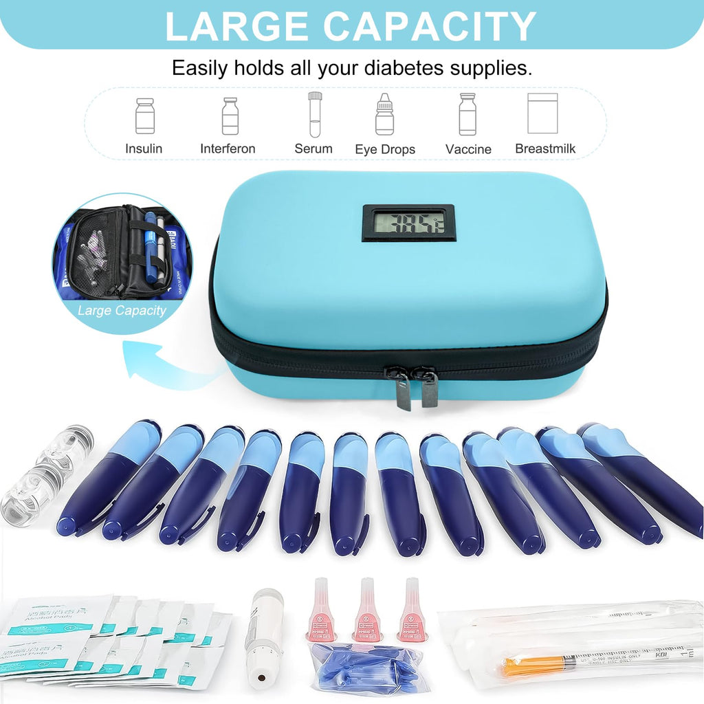 Gosemai TSA Approved Insulin Cooler Travel Case Medication Cooler for Travel with Thermometer Temperature Display Diabetic Medic