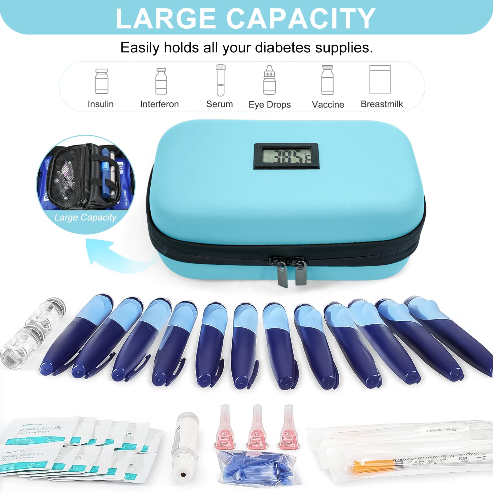 Gosemai TSA Approved Insulin Cooler Travel Case Medication Cooler for Travel with Thermometer Temperature Display Diabetic Medic