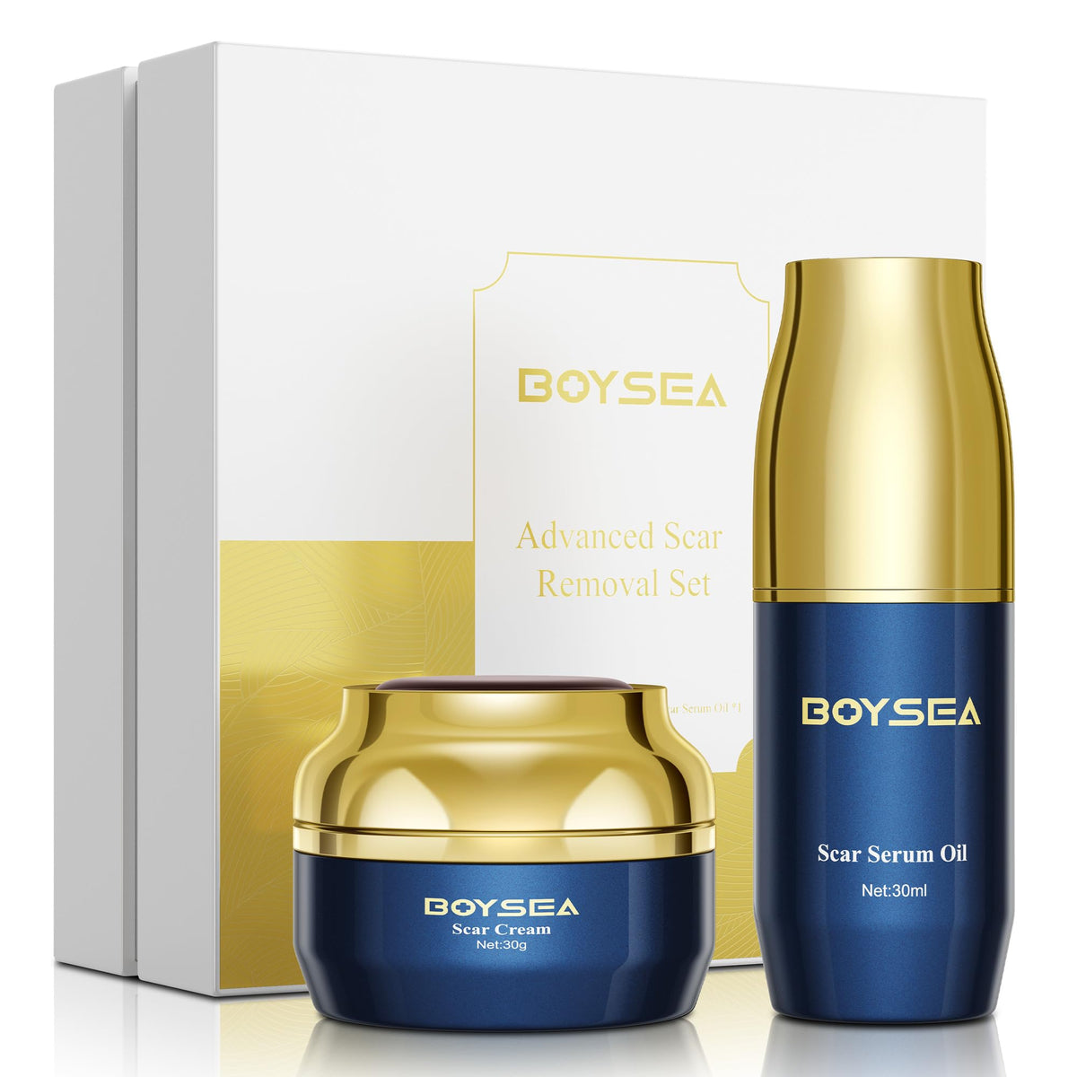 Boysea Scar Cream & Serum Oil, Advanced Scar Removal Set, Reduces Appearance of Keloids, CSections, Surgeries, Burns, Acne, 2 x