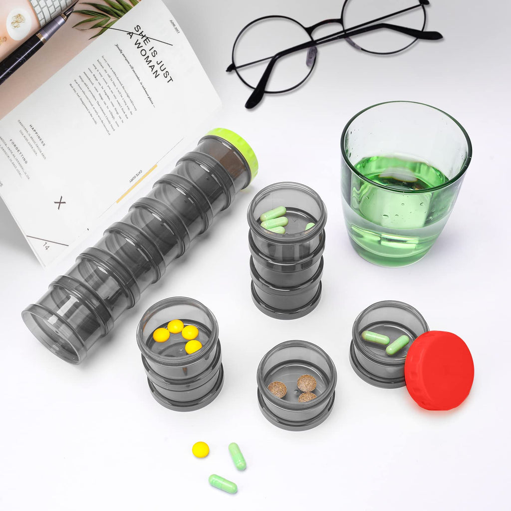 2 Pack 7 Day Pill Organizer Case Stackable Weekly Supplements Vitamins Pills Holder Dispenser Large Translucent Black with Extra
