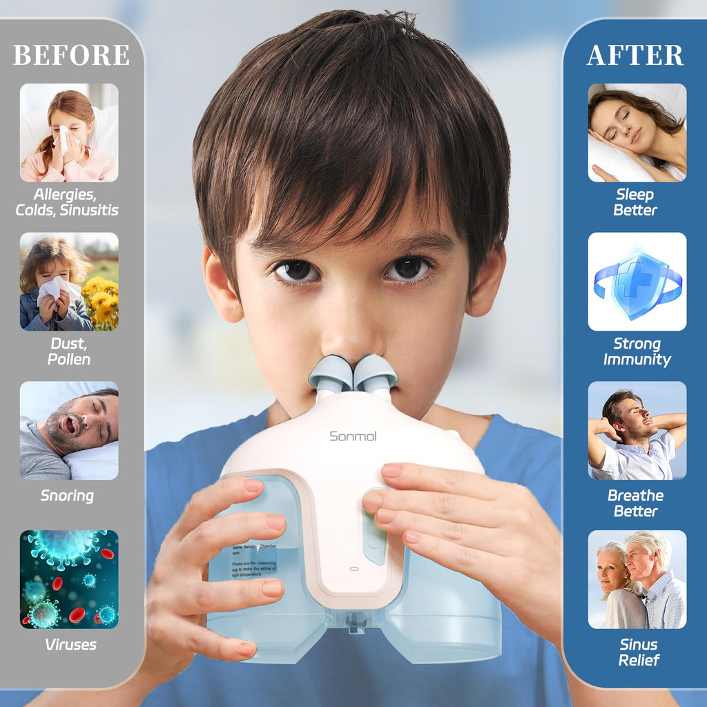 Nasal Irrigation System with 50 Salt Packets (Blue), Sinus Rinse Machine, Nose Cleaner for Sinus Adult, Nose Washer Nasal Rinsin