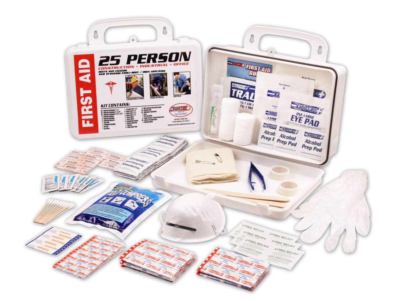 Rapid Care First Aid RC-25MAN-W 25 person 166 Piece ANSI/OSHA Compliant First Aid Kit in Wall Mountable Poly Case