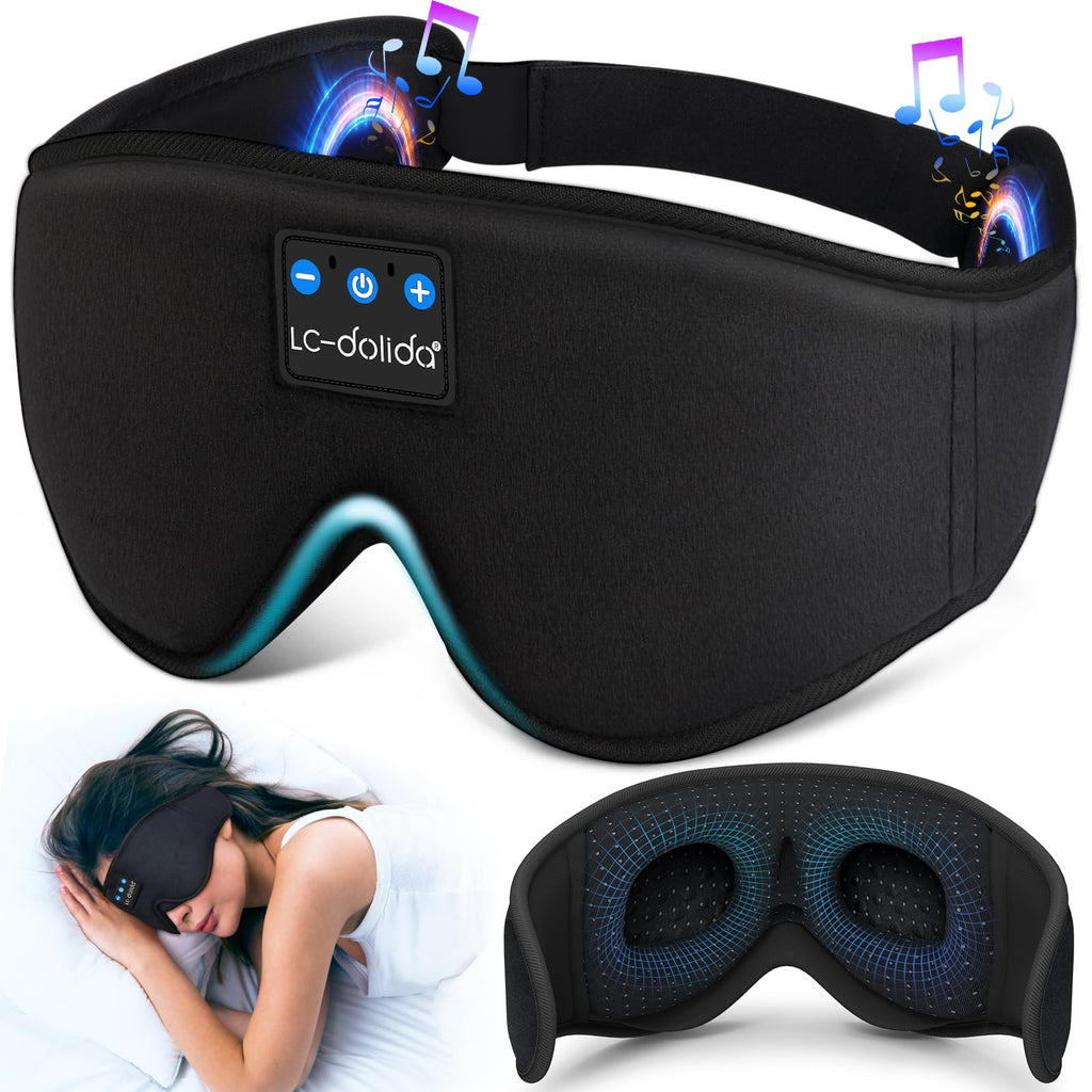 LC-dolida Sleep Headphones, 3D Sleep Mask Bluetooth Wireless Music Eye Mask, Sleeping Headphones for Side Sleepers Sleep Mask wi
