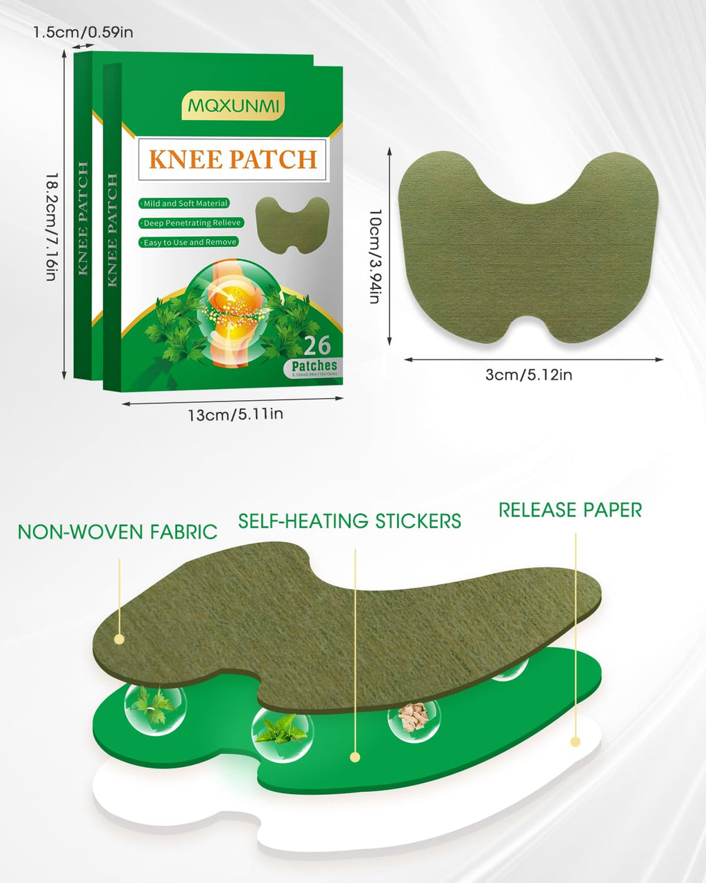 MQXUNMI 52 PCS Knee Patches, Warming Herbal Patches for Joint Patch, 12 Hours Deep Heating Extra Strength Wormwood Extract Stick