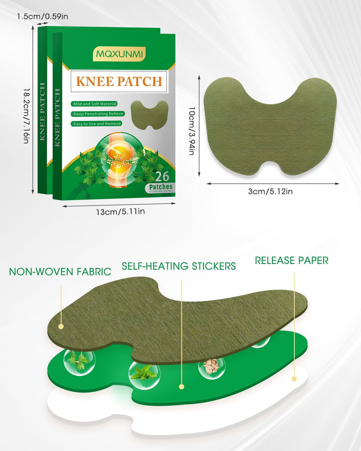 MQXUNMI 52 PCS Knee Patches, Warming Herbal Patches for Joint Patch, 12 Hours Deep Heating Extra Strength Wormwood Extract Stick