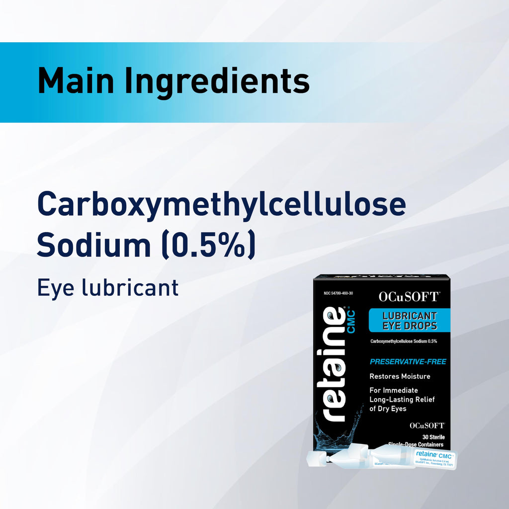 OCuSOFT Retaine CMC Preservative-Free Artificial Tears for Long-Lasting Relief of Dry Eyes - Carboxymethylcellulose Sodium 0.5%