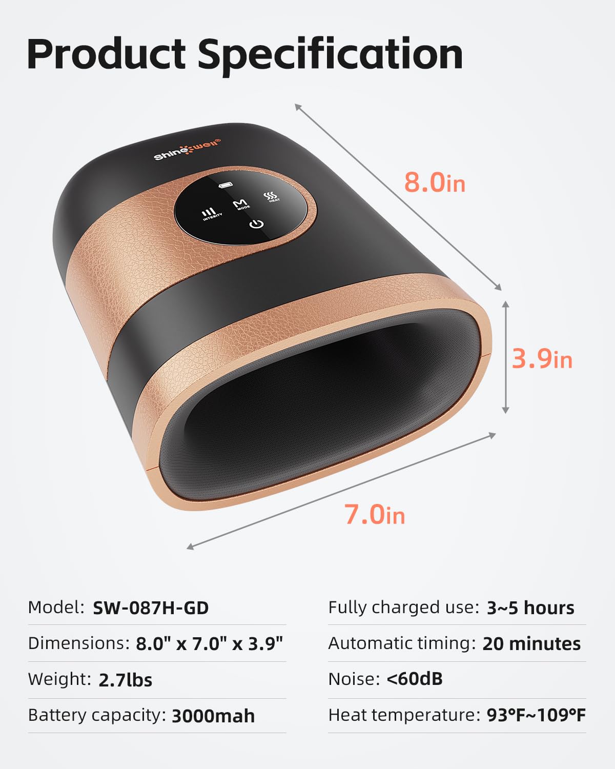 Shine Well Cordless Hand Massager with Heat and Compression, Hand Massager for Arthritis and Carpal Tunnel, for Hand Joints Stif