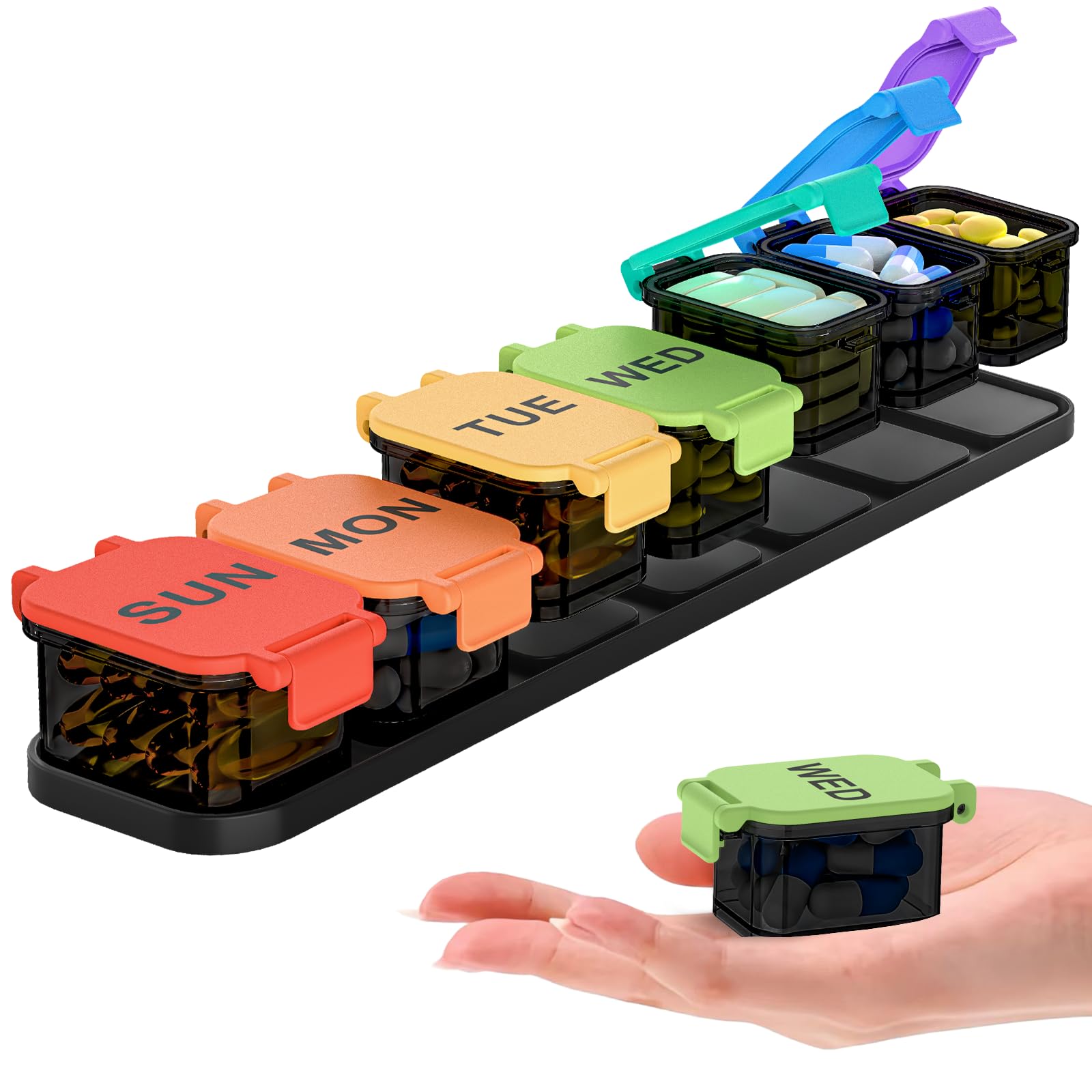 Extra Large Weekly Pill Organizer - Waterproof 7-Day Pill Box, Portable Vitamin & Supplement Case, Easy to Open Design, Ideal fo