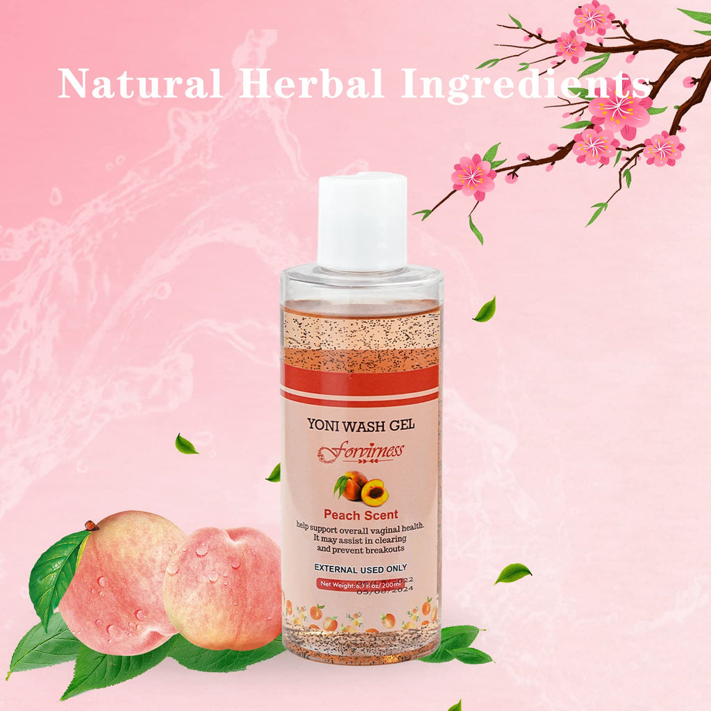 Forvirness Feminine Wash for Women pH Balance, Vaginal Wash Peach Yoni Wash with Coconut Oil, Aloe Vera Extract, 6.7 fl.oz Intim